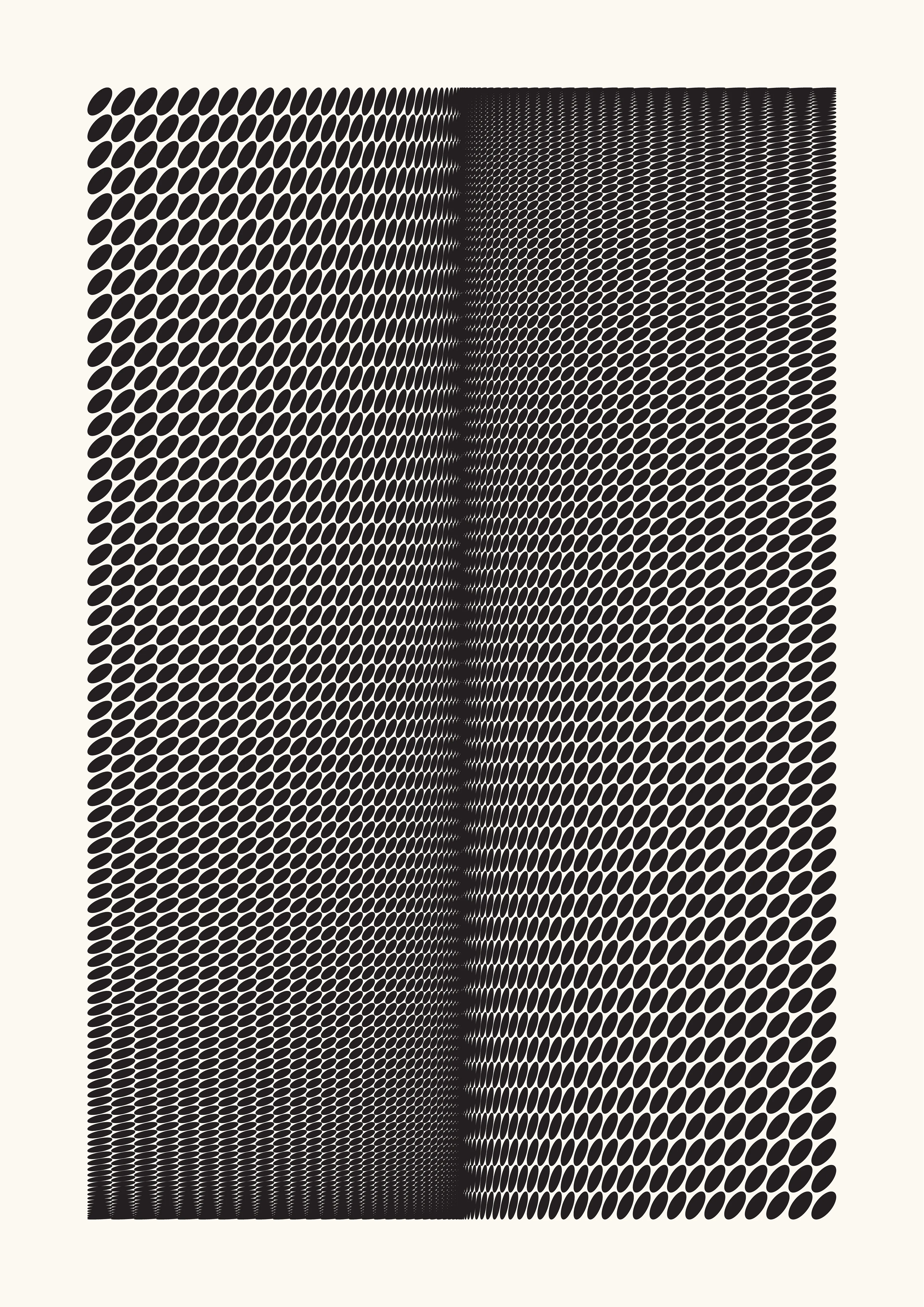 The Generative Design Studies series draws inspiration from the foundations of geometric abstraction and op art, paying homage to renowned artists like Bridget Riley, Victor Vasarely, and Richard Anuszkiewicz.

The aim is to examine how basic, static shapes and different perspectives can create the impression of warped space, captivating the viewer and directing their gaze. This process blurs the distinction between three-dimensional and two-dimensional spaces within the artwork.

Building on this is the introduction of an autonomous generative system, through a self-coded algorithm that can randomly rearrange shapes within a grid, including lines, circles, squares, and triangles, while also varying their points of origin, adding dimensions to the work whilst also creating an infinite number of artworks.

From these outputs, the artist has carefully curated a selection, to then offer a meticulous rendering on paper by using a pen plotter.

Digital: 5658x8000px PNG
Plot: A2