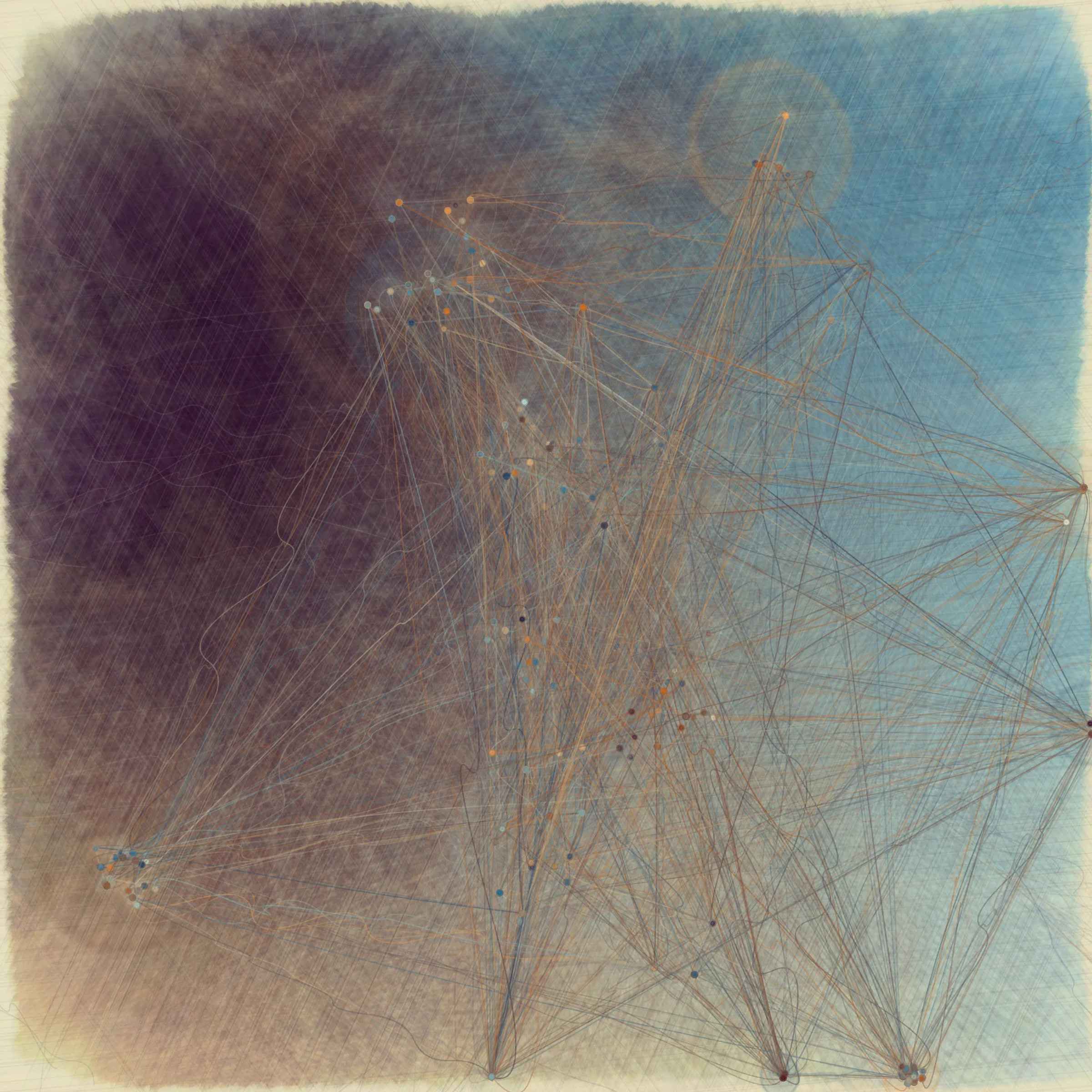Reticulum is part of my continued exploration of developing deep color and texture using 100% generative approaches. For this project I created an entirely new generative color model and for the first time rendered the entire artworks using SVG making it possible to scale the outputs to any size in live mode.

I wanted this series to look like rudimentary and mutating networks. Crude interconnecting webs of primordial elements. I love the idea of a network coming online in terms of self awareness. Networks seem to pervade all of life from the vast Mycelium webs in forests through to the circulatory, nervous and neurological systems in our own bodies. More inspiring for me however is thinking about the first pulses of life that evolved in microbial networks in ancient epochs and also the possibility of self awareness evolving quietly and wildly within the interconnected machinery of the internet. This series of artworks I hope are a playful expression of my fascination with this subject. 

A recurrent theme in all my work is an attempt to create a simultaneous sense of both macro and micro vistas. In building the primitives for this project I was inspired by images of both microorganisms and vast skeletal gas clouds in interstellar nurseries revealed by the James Webb telescope. I often have the sense when looking out into the cosmos that this might be what it's like for a cell or even an atom looking around at its neighbors and unfathomably distant cousins. In this way I am filled with a sense that we ourselves might be nodes in a much larger self aware network. 

When I’m at my desk developing a work I don’t tend to think about much else other than the code and what is directly in front of me. Mostly I’m thinking visually or just involved with technical problem solving. It is exciting and sometimes even surprising for me to see how the subjects I have been contemplating and reading about recently reveal themselves in my work. When I write about my work it may seem contrived, but I would say the subjects I write about are genuinely inspiring a series, it's just that the means by which they get translated into visual forms is often a mystery even to me.  

As a way to make this a true Long Form Project in the sense that it is not just a curated collection of generative outputs I used a list of Seed Phrases to generate each output. These are included as a feature so collectors can see them and potentially use them as a name for each piece. I started out by forming a list of words that describe the project plus a few other words related to Long Form Generative art and the Web3 space. 'Proof' is in there! Each seed phrase is then passed to an algorithm that turns it into a hash of the same variety that is generated on the Ethereum network. This hash is then passed to the algorithm and the artwork is created in the same way an standard Art Blocks project is built.