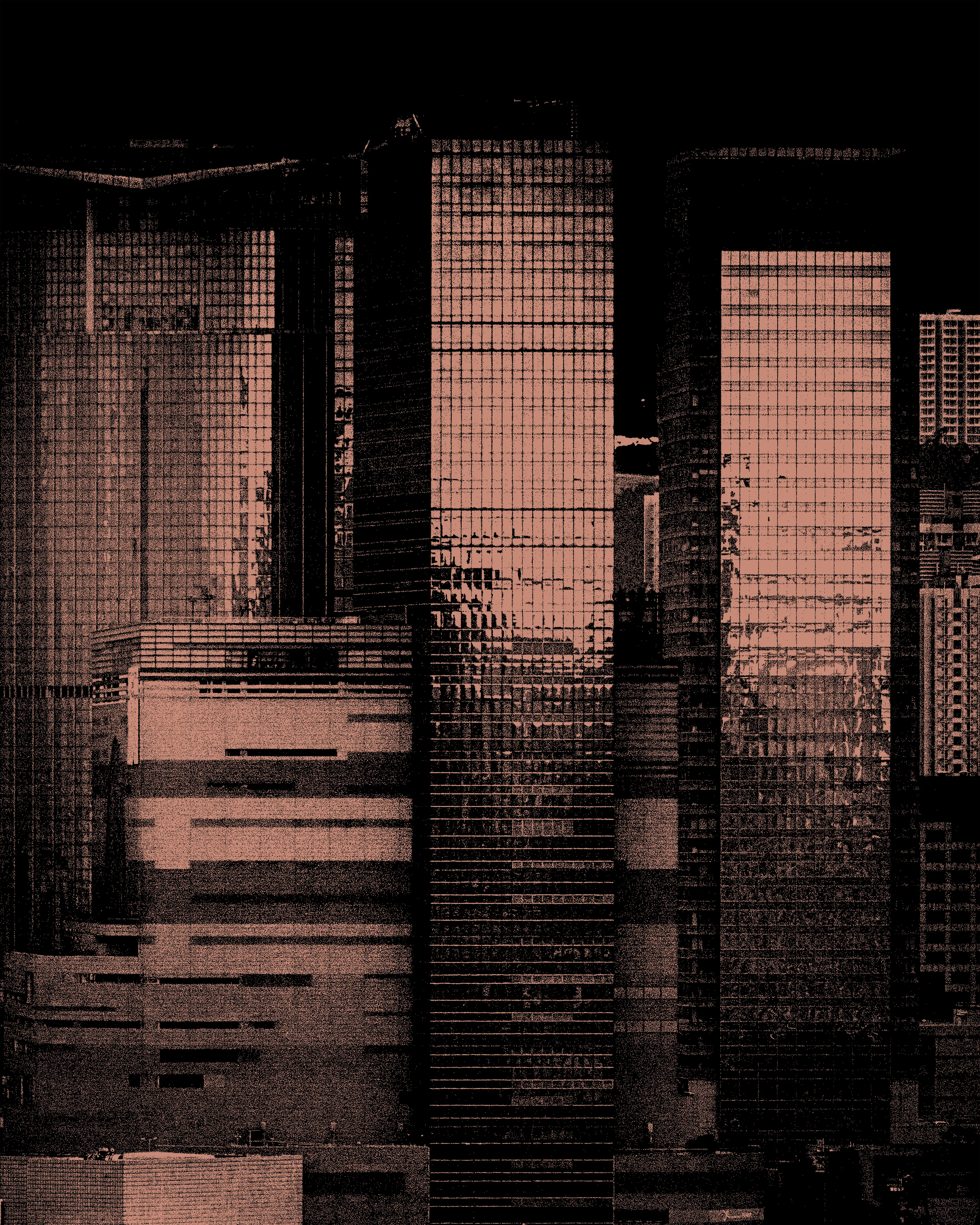 Systems is an 8 piece series of modern megacity skyscrapers cast in colour tones that contrast with the textures of the manufactured landscape.