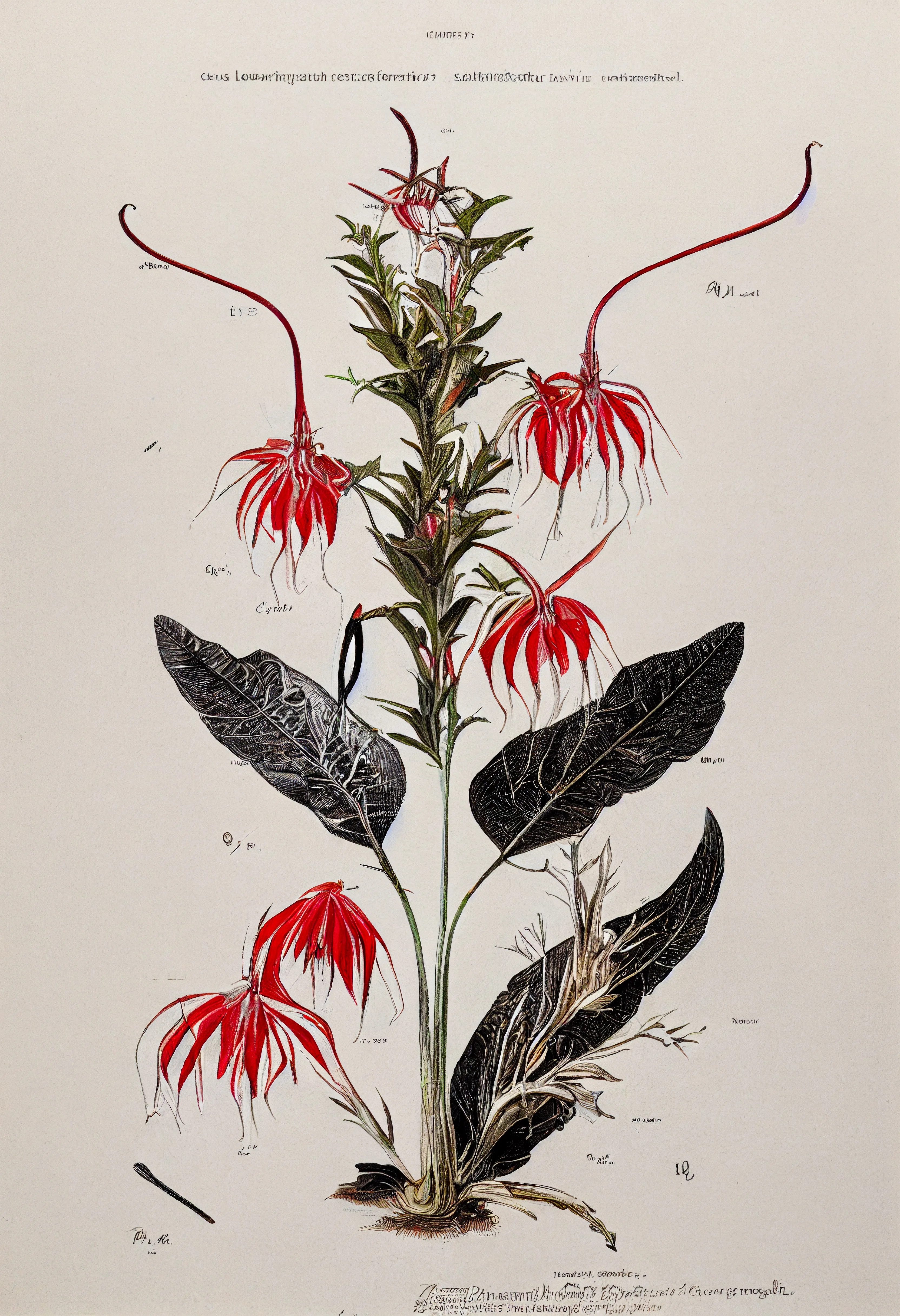 The Tall Scarlet is an exquisite and striking plant; its tall stature and colour set of deep red flowers and glossy black leaves command attention from pollinators.

The black leaves of the Tall Scarlet absorb sunlight more efficiently than green leaves, allowing the plant to photosynthesize and grow at haste. The red flowers are a signal to potential pollinators, indicating the presence of nectar inside the scarlet blooms.

At the top of the Tall Scarlet, small vines grow and twist around the stem, forming a protective barrier around the flowers and leaves. These vines help to defend the plant from potential predators, and also help to support the plant and prevent it from falling over in extreme weather.

--

.jpg
3328 x 4864
