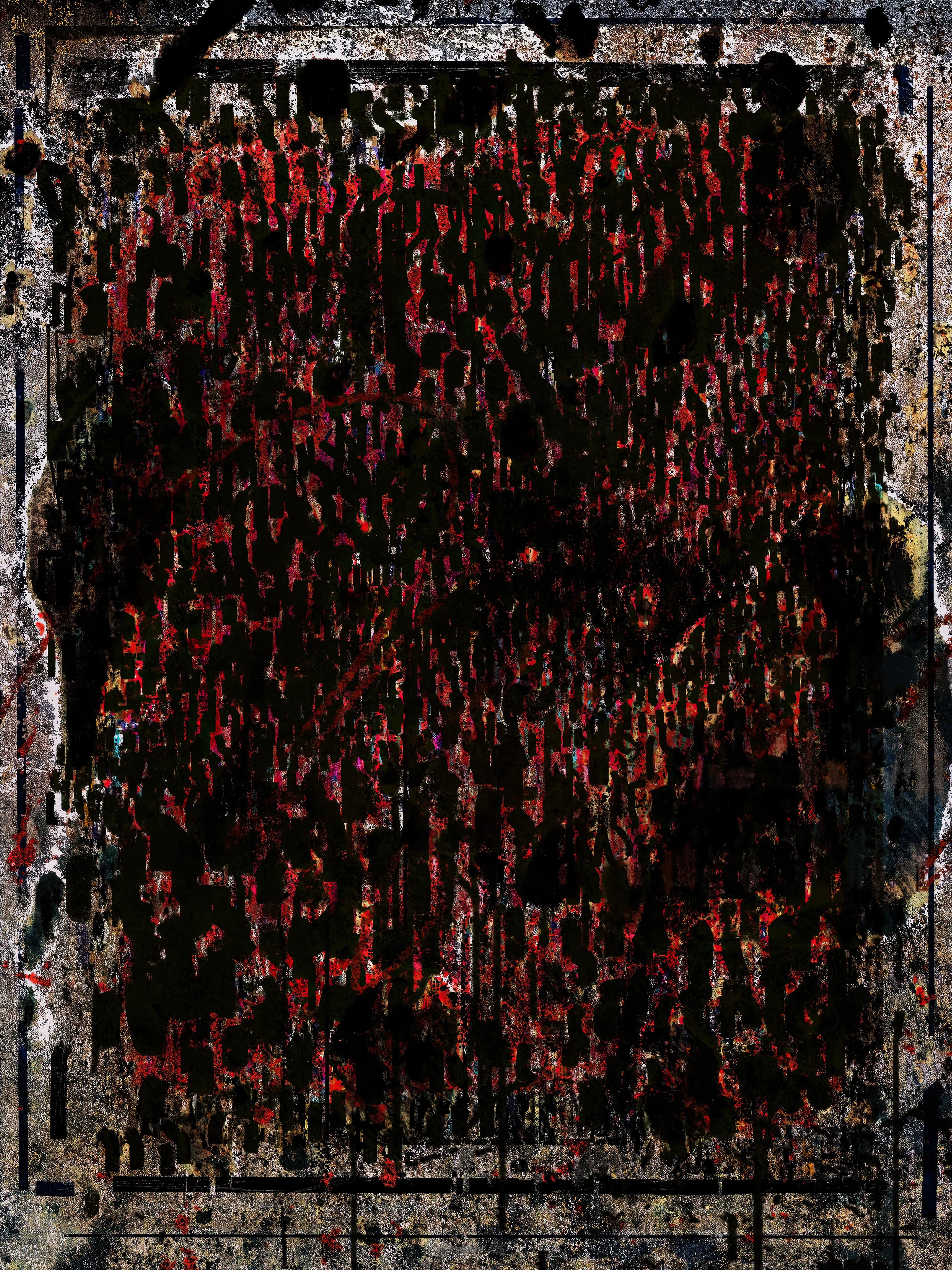 digital painting + mixed media  | 2023-indefinite

This work is currently comprised of 15,400 marks to reflect each of my followers on X (formally known as Twitter).  1,200 marks have been added since the last update. There have been 4,000 marks added since the initial mint. This metadata/price update took place on 11.20.24.

Influence will change over time to reflect my X following as it grows (or stagnates or shrinks).  I plan to manually update the metadata (image + text) at least twice a year until my death or the death of X. 

(Unless Sold) The price of Influence will also change by increasing (or decreasing) by 1 ETH for every 1k followers that I gain (or lose) over time. 

All aspects of Influence (image iterations + concept) are CC0.