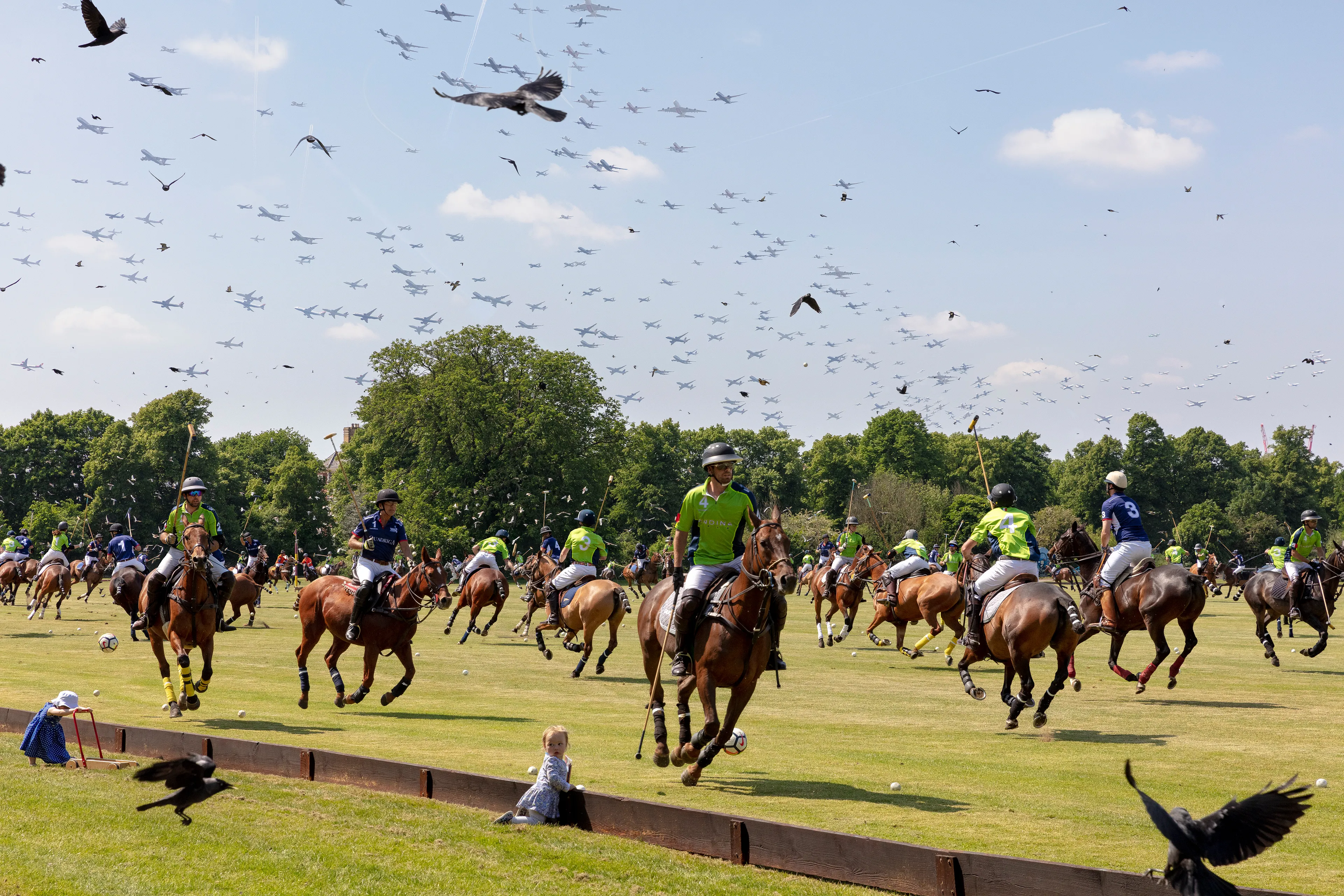 Each image in the series is a kind of a still time-lapse photo that compresses a couple of hours and thousands of exposures of a sporting event into a single image that conveys a sense of play, the eeriness of time, and a feeling of Dionysian chaos.