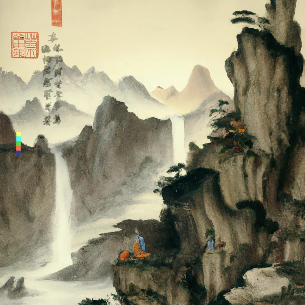 ‘Xie Hua’ (写 畫) Collection
1/1

Through the process of deconstructing and recontextualising the ancient Chinese instructional text on technique and aesthetics, the Mustard Seed Garden Painting Manual, first published in 1679, I have invited AI invigorated responses creating artworks that illuminate, reanimate and imagine the past in a glorious homage to tradition and technological experimentation.

In China there is an historical kinship between writing (xie | 写) and painting (hua | 畫). Literati scholar-painters would describe the act of painting in terms of the verb to write, xie (写), or even praise good literati painting by calling it writing. This intersection is explored in ‘Xie Hua’ (写 畫) Collection with artworks written from imagination into reality through the conduit of AI.

The addition of my artist seal 蔡金娜 (Choy Gina) indicates authorship and enhances composition. While the DALL·E watermark is rotated vertically as a second seal to reflect the medium of AI.