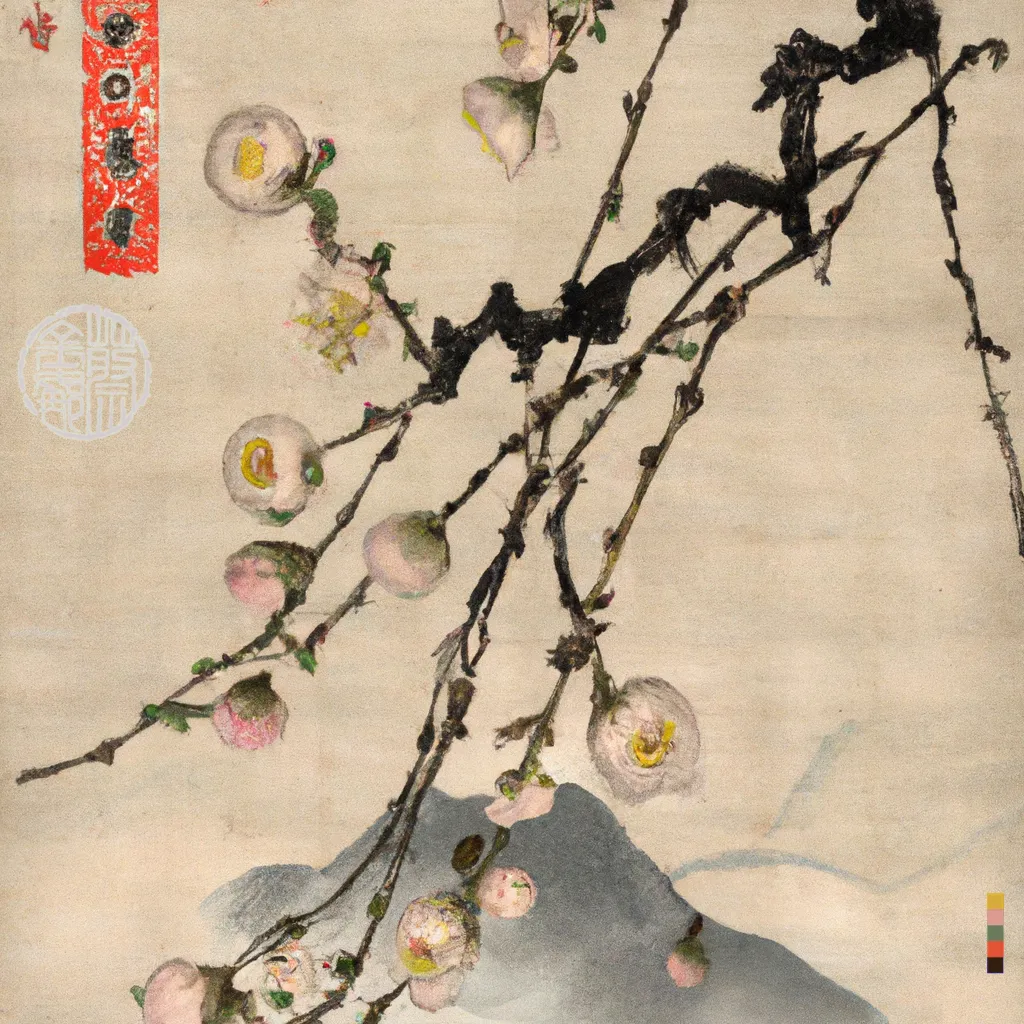 ‘Xie Hua’ (写 畫) Collection
1/1

Through the process of deconstructing and recontextualising the ancient Chinese instructional text on technique and aesthetics, the Mustard Seed Garden Painting Manual, first published in 1679, I have invited AI invigorated responses creating artworks that illuminate, reanimate and imagine the past in a glorious homage to tradition and technological experimentation.
In China there is an historical kinship between writing (xie | 写) and painting (hua | 畫). Literati scholar-painters would describe the act of painting in terms of the verb to write, xie (写), or even praise good literati painting by calling it writing. This intersection is explored in ‘Xie Hua’ (写 畫) Collection with artworks written from imagination into reality through the conduit of AI.
The addition of my artist seal 蔡金娜 (Choy Gina) indicates authorship and enhances composition. While the DALL·E watermark is rotated vertically as a second seal to reflect the medium of AI.
