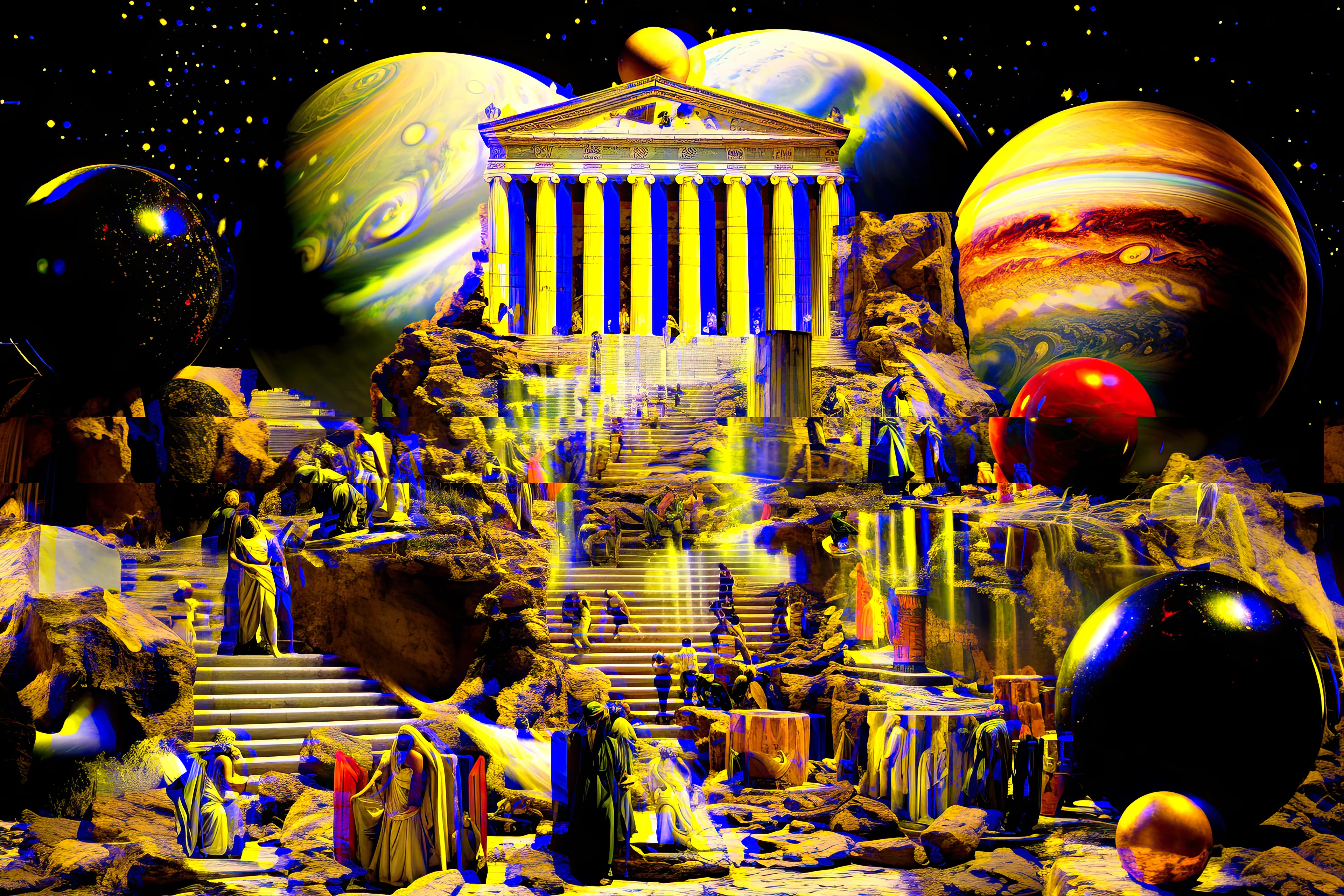 Jupiter, Roman god's celestial kin,  
A planet of beauty, where wonders begin.  
Regal in orbit, its brilliance displayed,  
A heavenly marvel, forever conveyed.

~ Cosmic Pantheon  
[AI & Digital Effects] [2023]