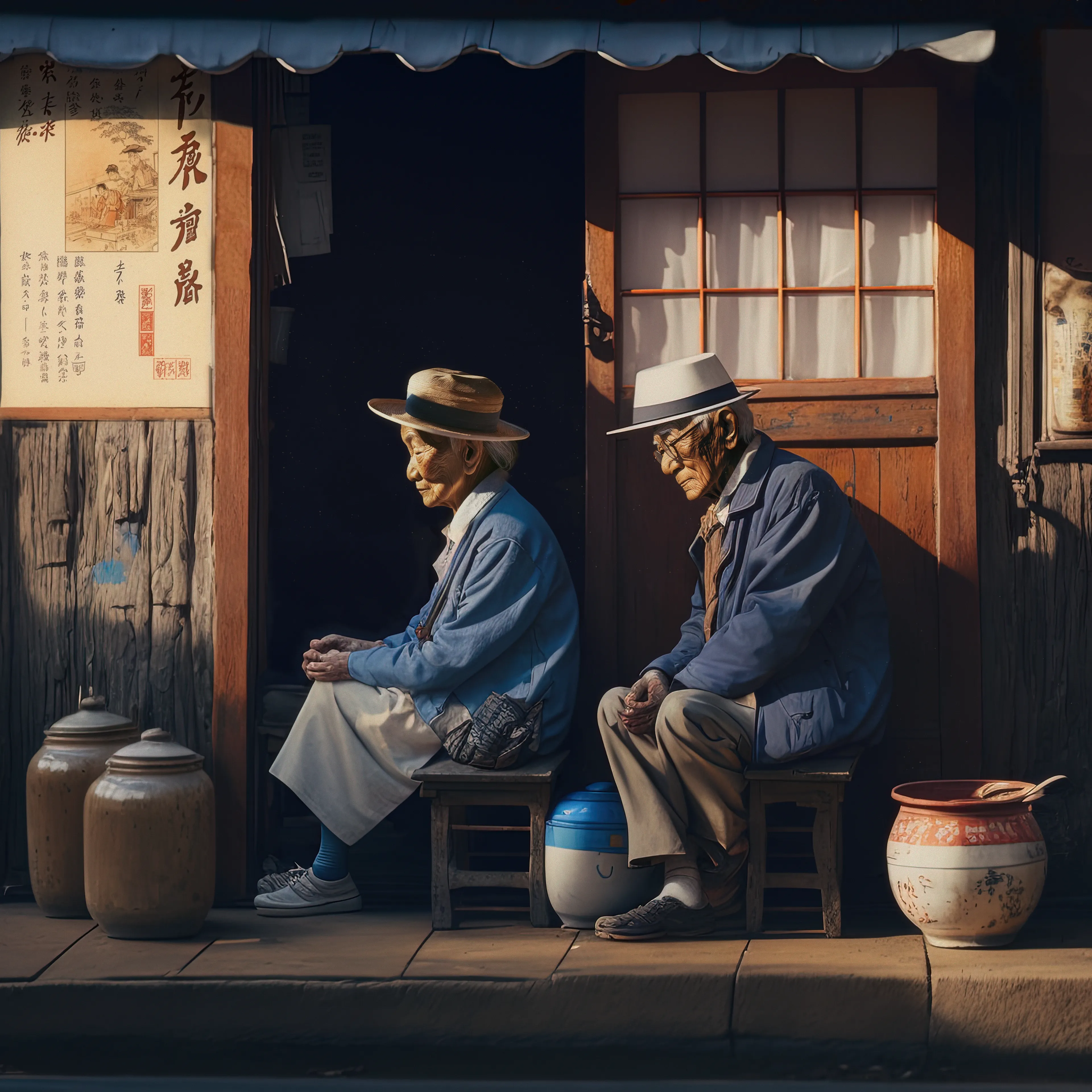 In the warmth of sun, they sit and reflect,  
On a life lived together, with love and respect.  
Memories of laughter and tears they recall,  
Sitting together, they bask in the memories of it all.