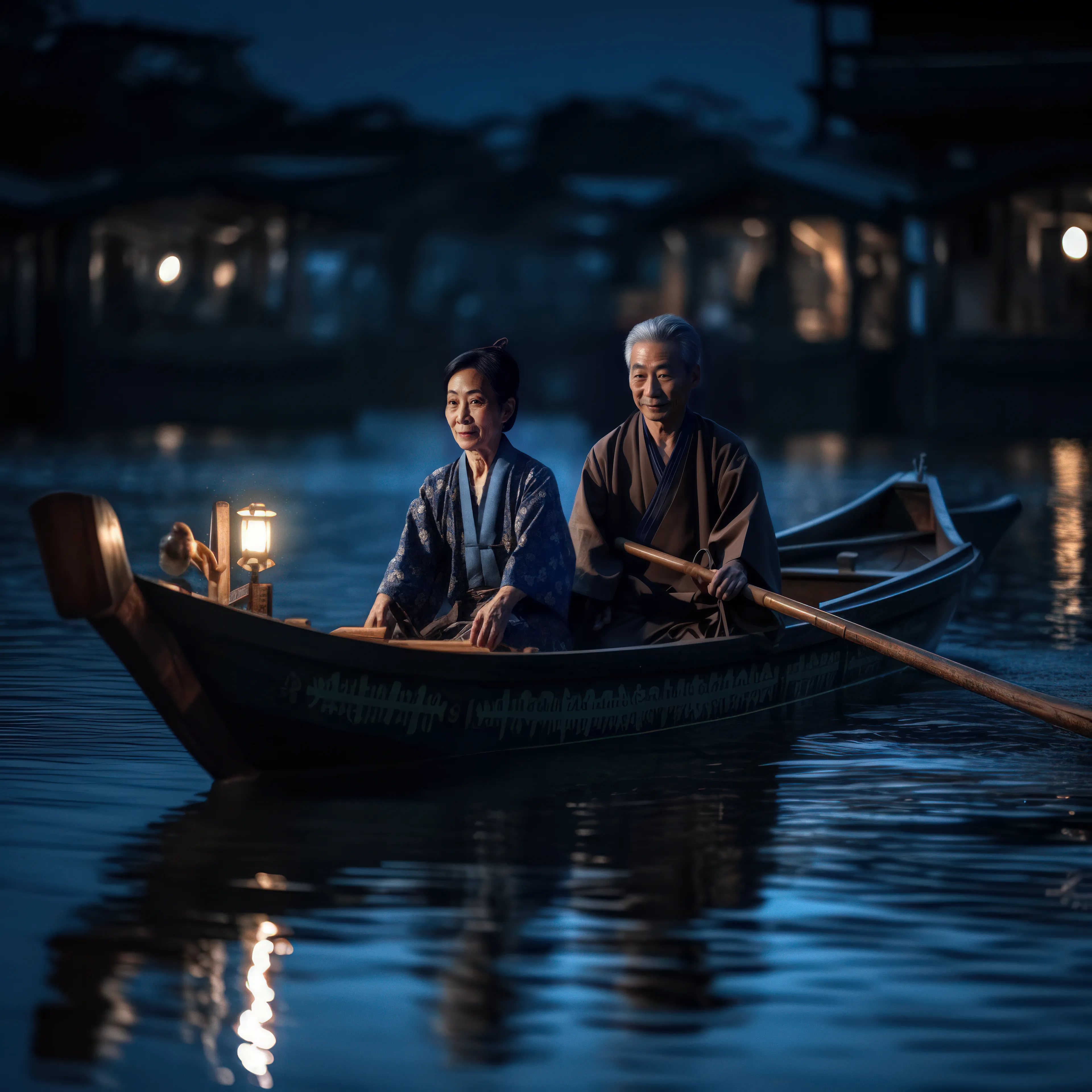 Amidst the stillness of the night,

Two old lovers set out in sight,

Drifting in the tranquil lake,

Memories of love, they gently wake.