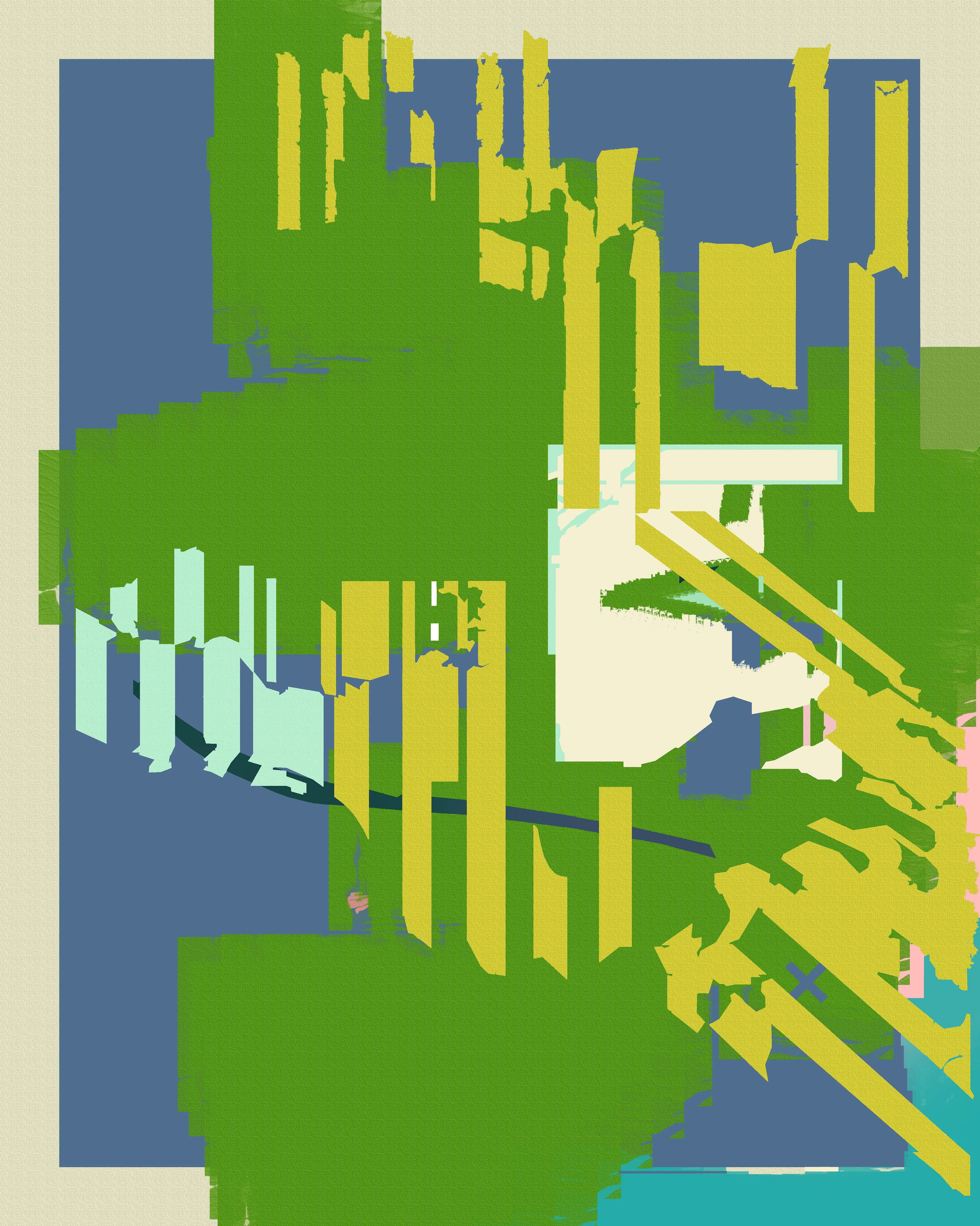 This series merges classic abstract expressionist principles with a vibrant array of digitally-native components — computer symbols, folders, emojis, and Photoshop textures and brushes