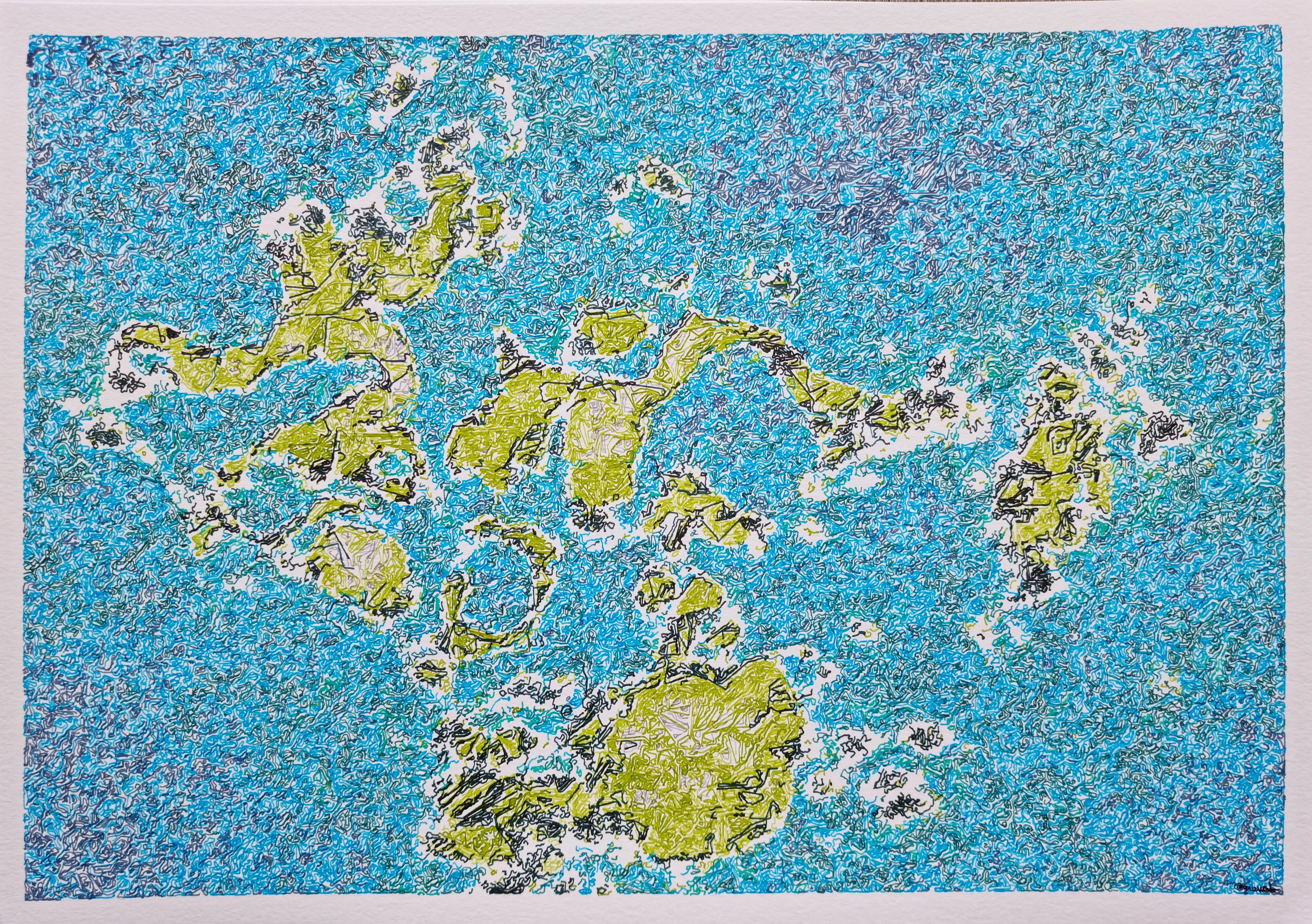 This piece is part of the Plotted Islands generative collection bringing to life imaginary maps through the power of code.

It comes with a physical A3 piece (420mm x 297mm) made with fountain pen inks on watercolor paper.

This token (NFT) is a 1:1 digital version of the physical plot. Each primary sale allows to acquire the physical plot. Please contact @greweb on Twitter or via other socials (see https://greweb.me/) to arrange the shipping.

Upon resale on the secondary market, the original plot shall be shipped to the new owner. Please contact the physical owner directly.