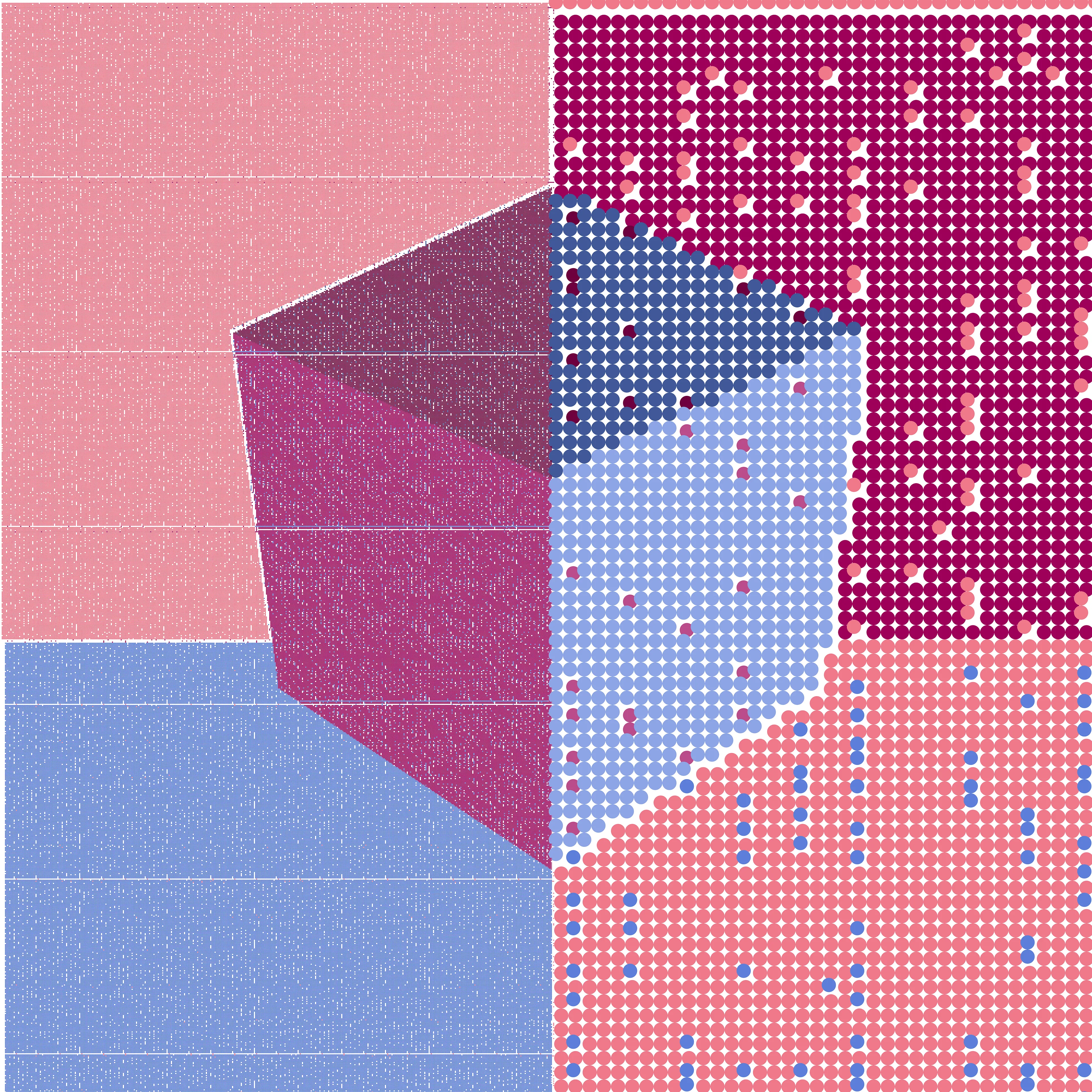 densely stippled dots in the form of a cube of tungsten