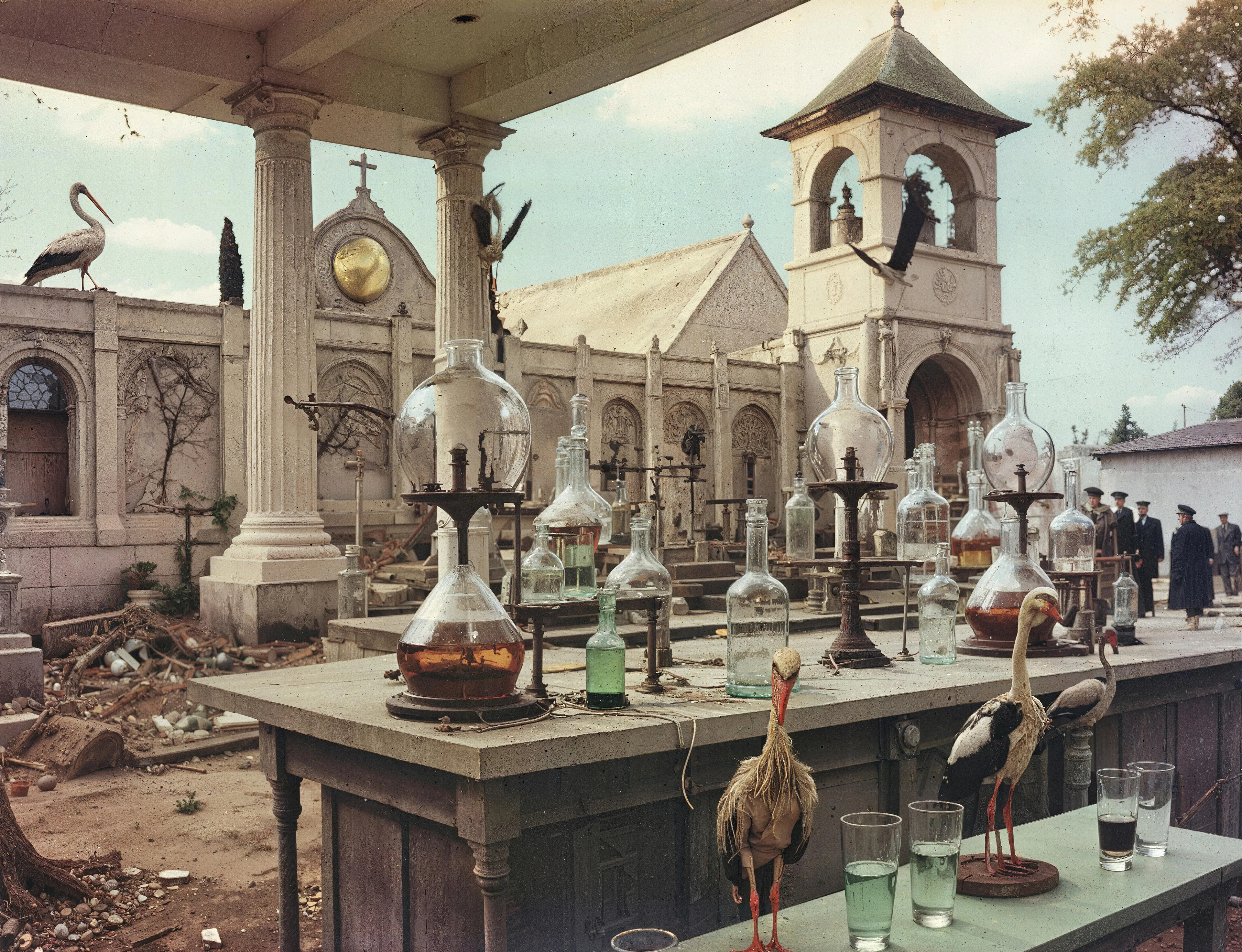 35mm #1: Location unknown, 1960s - Laboratory equipment
35mm #2: Turkey, Istanbul, 1950s - Stork birds in a cemetery