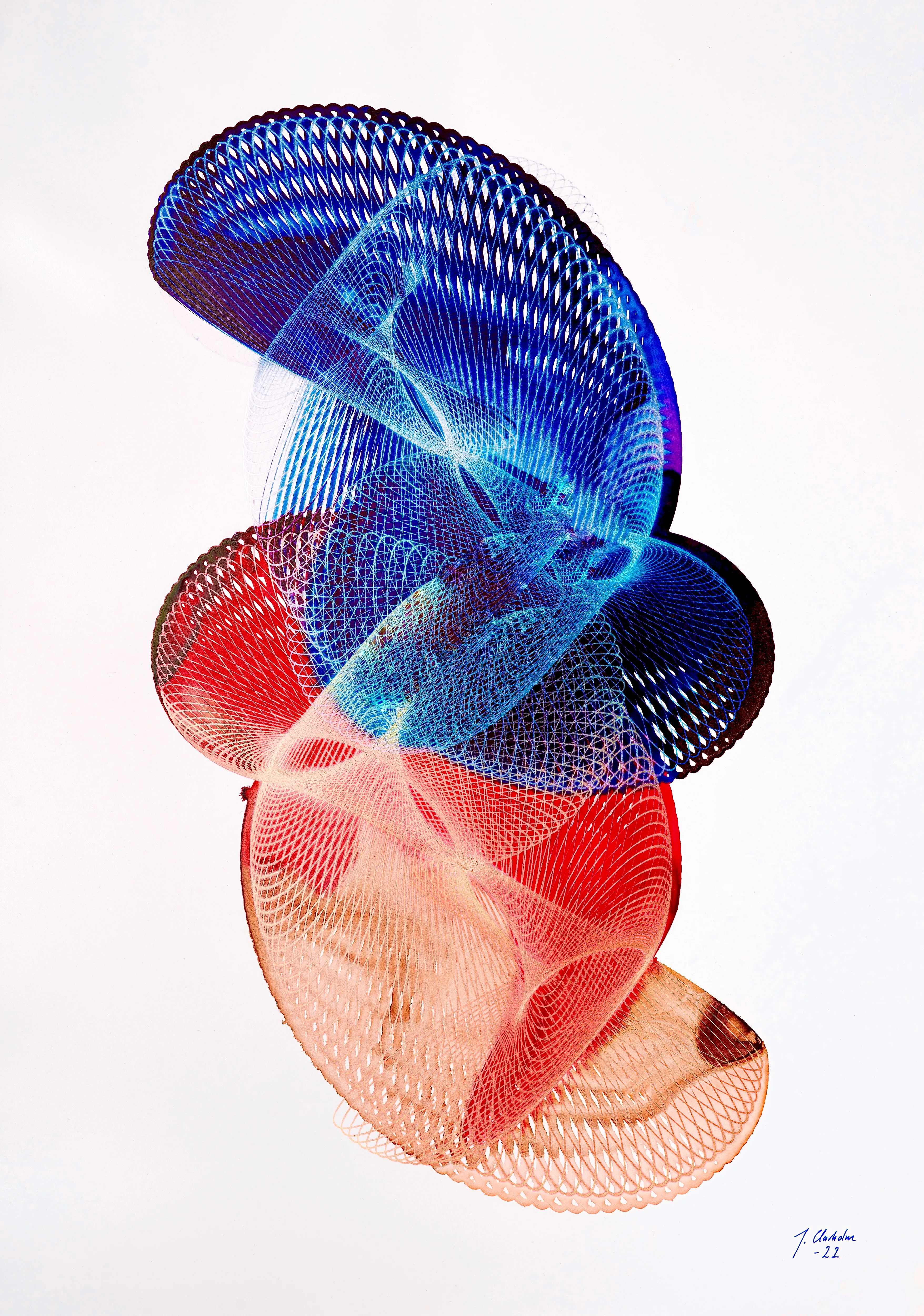 Edition 1 of 1

3511 x 5000px, JPG
Photographed using a NIKON D850 with a TAMRON SP 24-70mm F2.8 lens.
The physical artwork is 450 x 640 mm (17,7 x 25,2 in), it is made with four different inks and two pens on a yupo paper.

This artwork was created using a custom hand built drawing machine. I create each piece by carefully adjusting the speed of three motors and other settings. Each piece is unique.

The physical artwork will be sent to the first buyer of the NFT.
