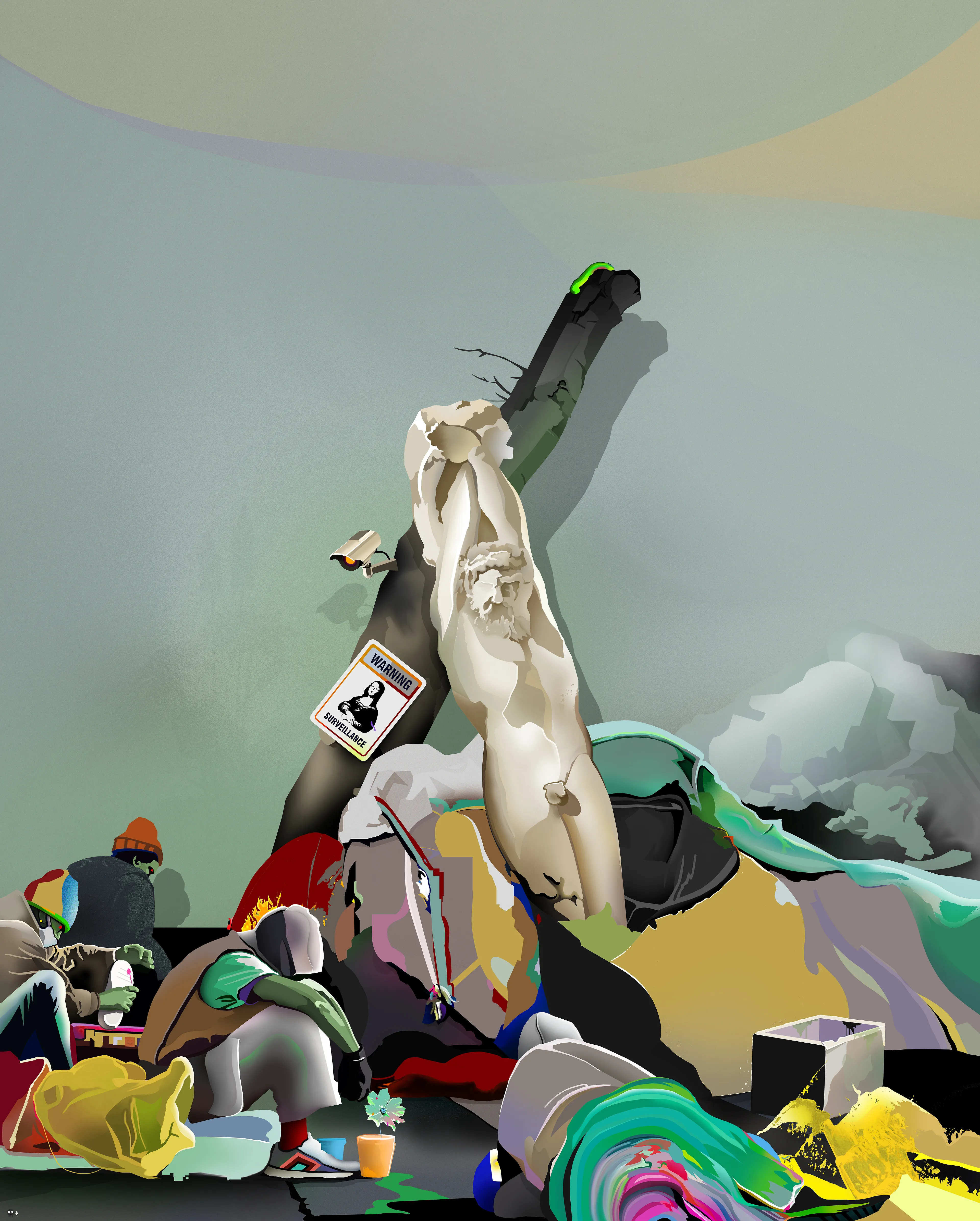 2069: Art protectors in the Control Zone. Few people in the world know that breathing art is the only way to survive. 

6020 x 7500 Pixel