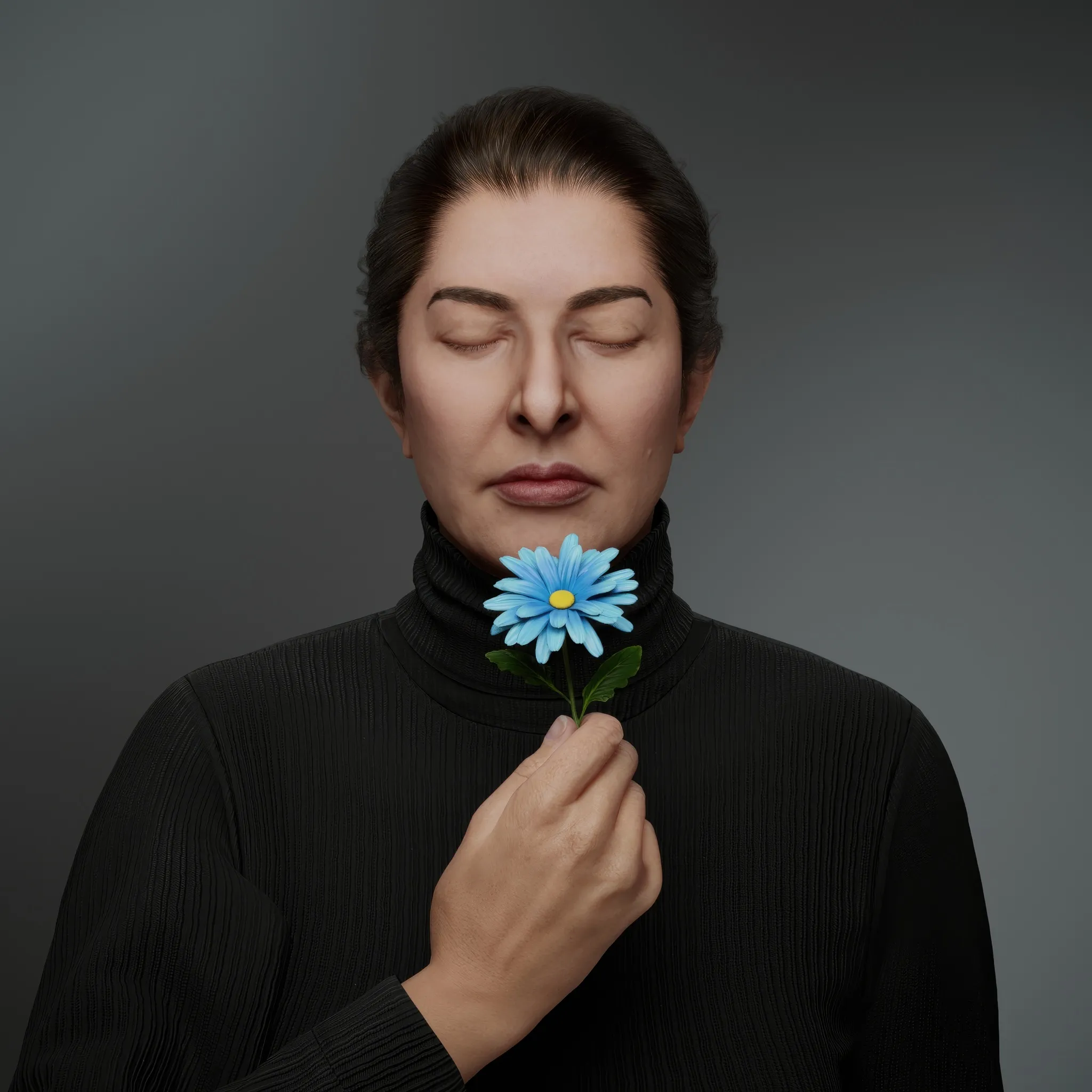 The camomile, a symbol of love, simplicity, and tenderness, carries profound meaning in the language of flowers, representing patience and energy. Its sweet aroma contrasts with its bitter taste, embodying the dualities of life. In this performance, Marina holds the camomile with unwavering stillness, embodying the tension between the sweetness of desire and the bitterness of life's trials. The meditative nature of the piece amplifies this contrast, with the only visible action being the quiet flow of tears down her serene face.