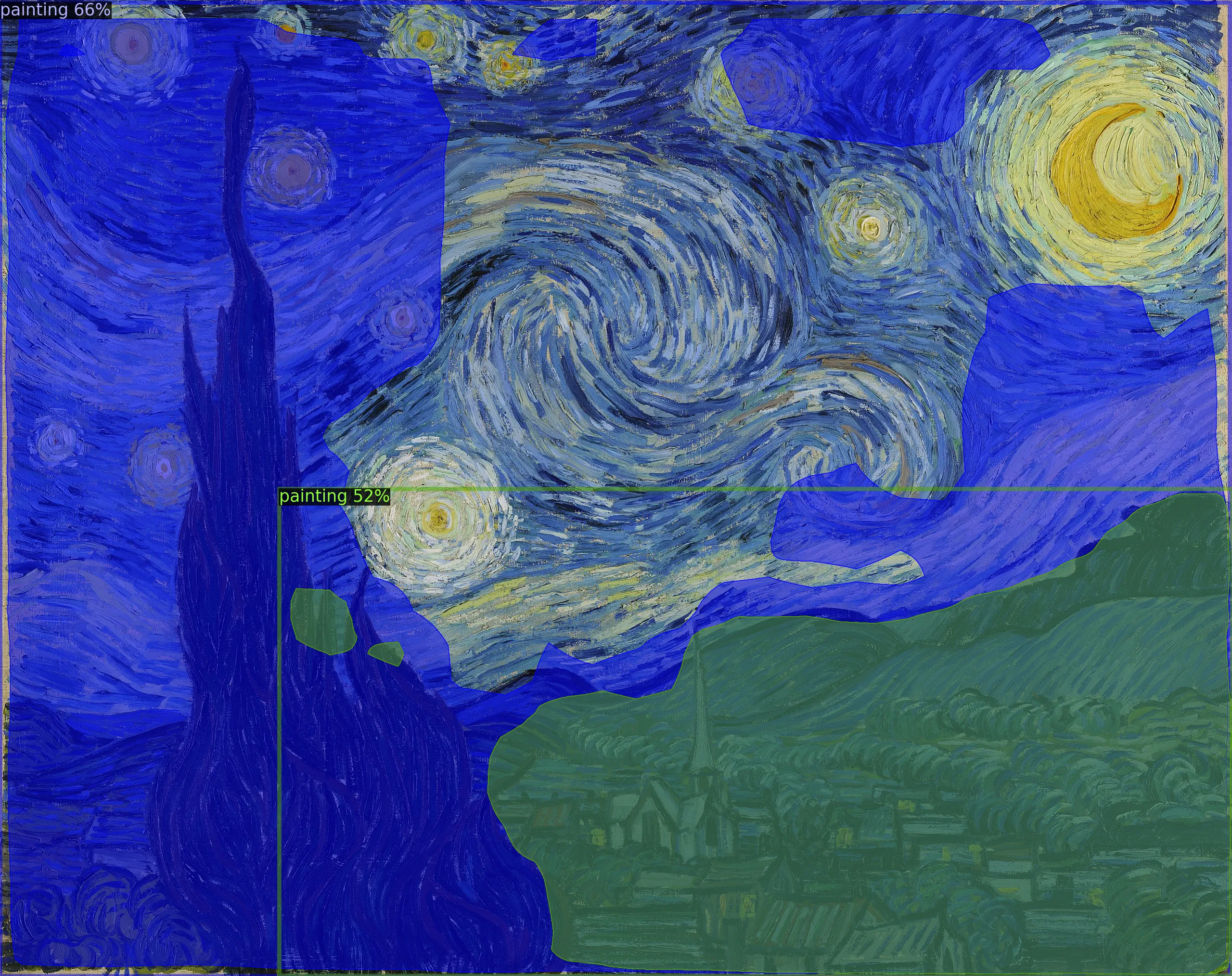 Object detection on Vincent van Gogh - The Starry Night (1889)

Exploring the intersection of art, technology, and culture.

The idea behind this piece is to question how computer vision/technology interprets and enhances our understanding of classic art, while also highlighting its limitations.

Right-click and press "Open image in new tab" for maximum visibility.

𝘛𝘩𝘦 𝘢𝘳𝘵𝘸𝘰𝘳𝘬 𝘶𝘴𝘦𝘥 (𝘝𝘪𝘯𝘤𝘦𝘯𝘵 𝘷𝘢𝘯 𝘎𝘰𝘨𝘩 - 𝘛𝘩𝘦 𝘚𝘵𝘢𝘳𝘳𝘺 𝘕𝘪𝘨𝘩𝘵) 𝘪𝘴 𝘪𝘯 𝘵𝘩𝘦 𝘱𝘶𝘣𝘭𝘪𝘤 𝘥𝘰𝘮𝘢𝘪𝘯.


Piece Specs:  
Resolution_2560x2027  
Item type_PNG File  
Size_11.2 MB (11,823,053 bytes)

Ⓩ