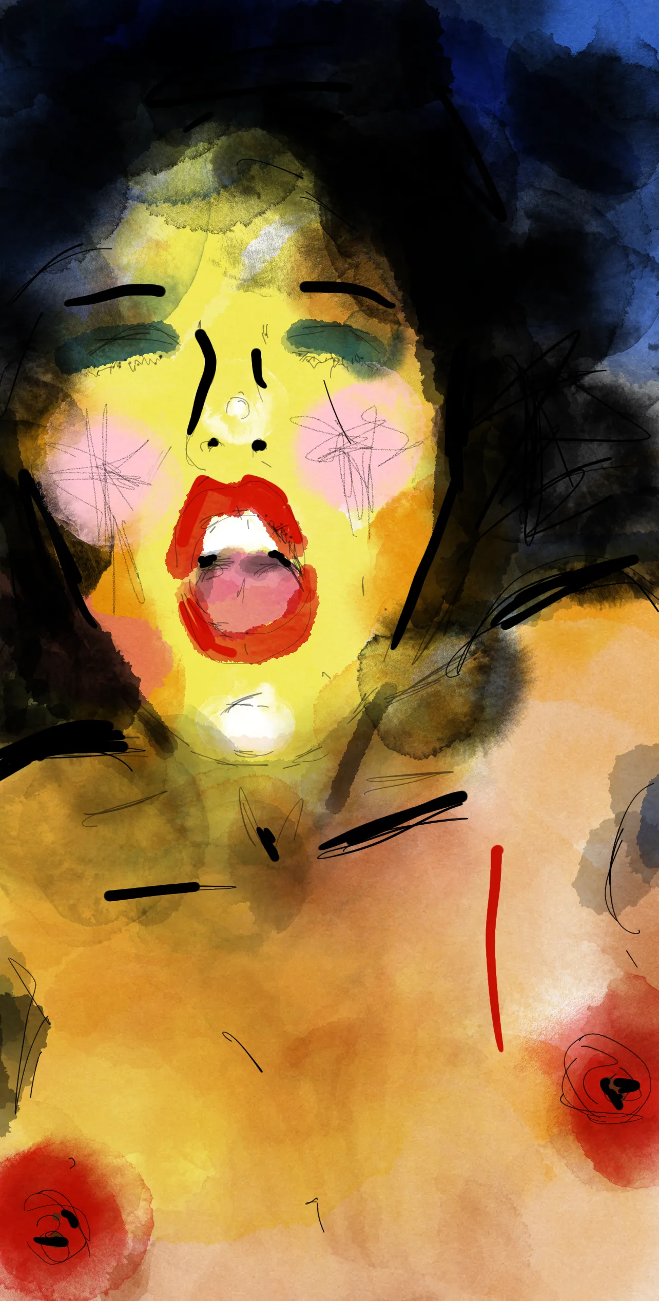 Sex During Wartime #5 — original digital watercolor version

War is not an excuse to lose your heart. Fight for love, accept knowledge, protect pleasures.

//

Sex During Wartime collection arose as a reaction to the Russian Federation's full-scale invasion of Ukraine.

It focuses on the feeling of being rapidly cut from physical contact. Protection, in the end, is all about love: we live to love and fight for loved ones, not sparing ourselves. People can rebuild a destroyed home or repurchase lost possessions. The midnight kiss is what can be lost forever. Do not let anyone take it from you.

@bayfragile, March 2022