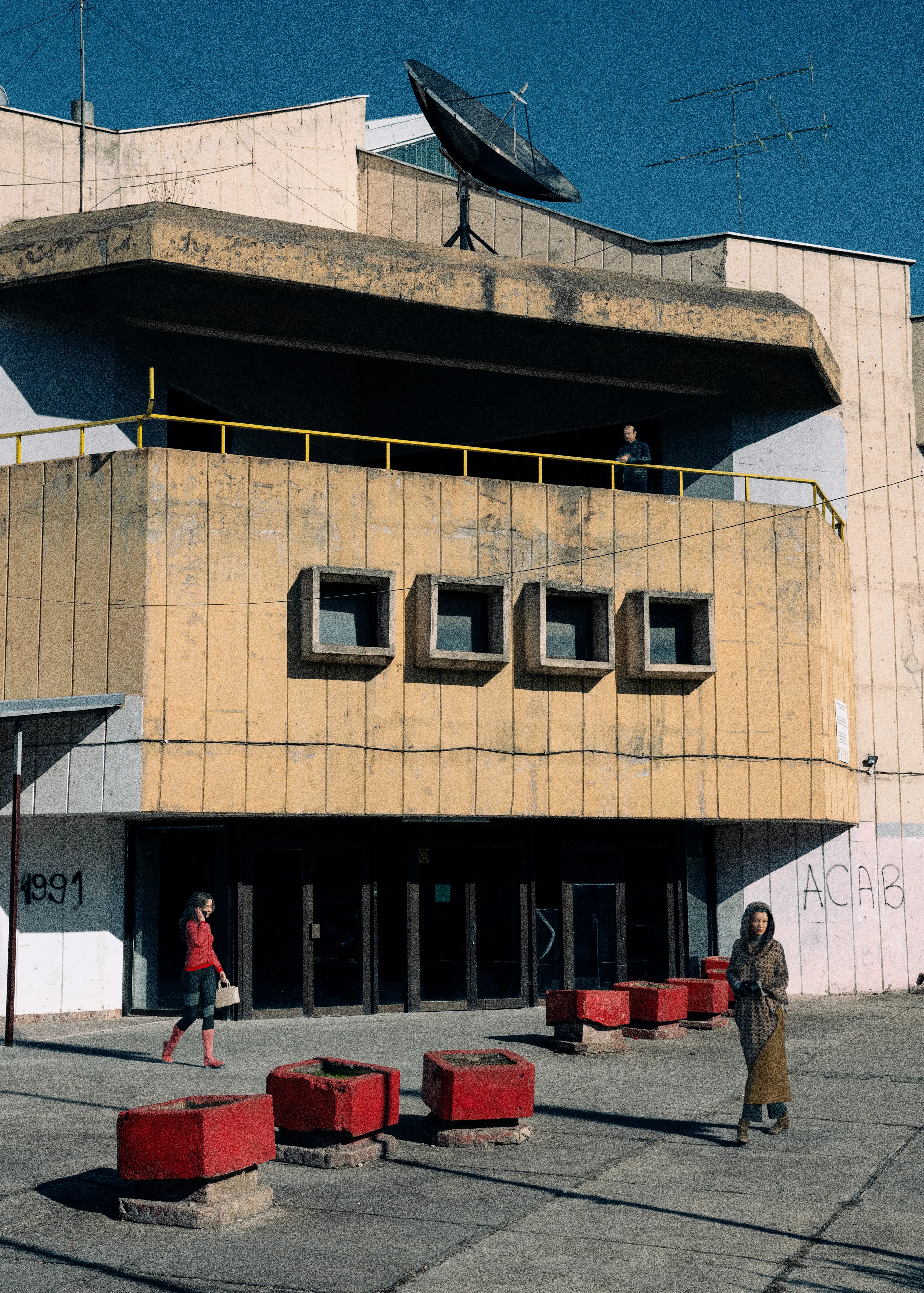 The Book of Veles 010 - Sports arena by Jonas Bendiksen

The contemporary photo essay from The Book of Veles, telling the story of the fake news industry in Veles, north Macedonia. The town became a global epicenter for fake news production in during the Trump-Hilary election of 2016. After being published as a successful photo book in 2021, a mysterious social media persona named Chloe Miskin revealed that the entire project was a forgery: all the people and subjects in the book are computer-generated 3D models which Bendiksen had posed and inserted into empty backgrounds.

Edition: 1 of 1

Fellowship Studio