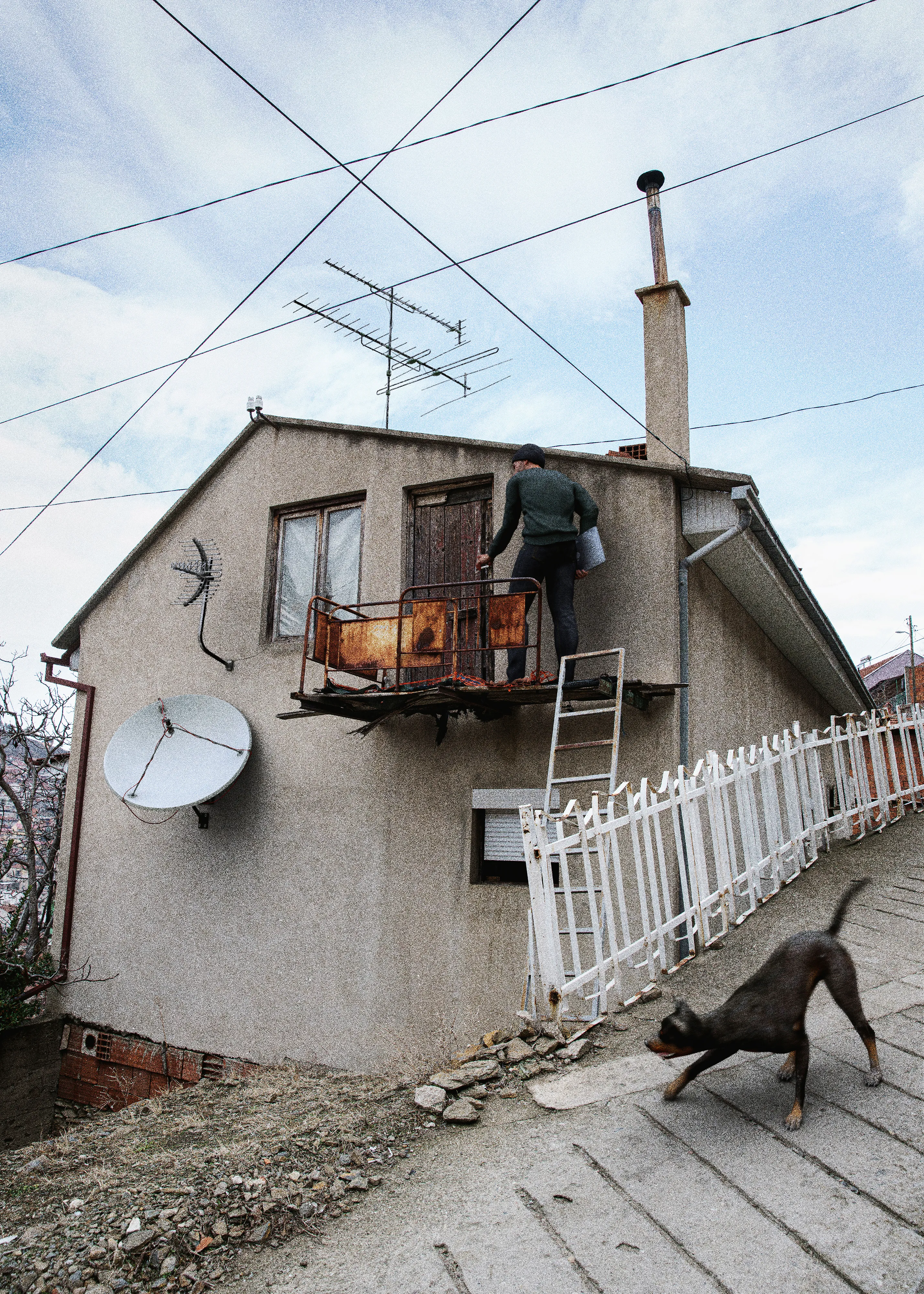 The Book of Veles 007 - Hillside house by Jonas Bendiksen

The contemporary photo essay from The Book of Veles, telling the story of the fake news industry in Veles, north Macedonia. The town became a global epicenter for fake news production in during the Trump-Hilary election of 2016. After being published as a successful photo book in 2021, a mysterious social media persona named Chloe Miskin revealed that the entire project was a forgery: all the people and subjects in the book are computer-generated 3D models which Bendiksen had posed and inserted into empty backgrounds.

Edition: 1 of 1

Fellowship Studio