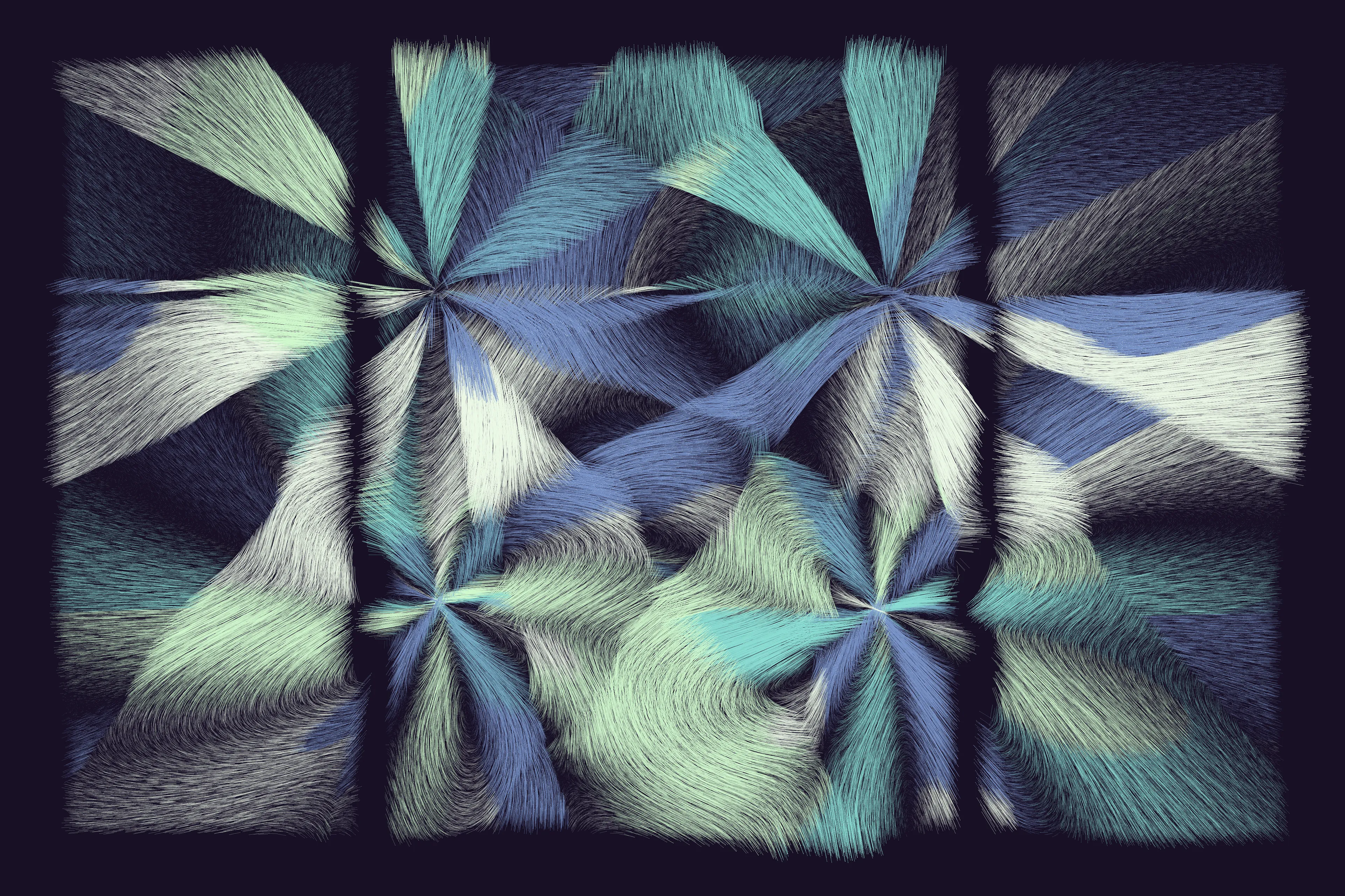 Folradura means fur in Old Occitan, a Romance language spoken in the south of France. This generative series explores producing organic patterns using a cocktail of maths, physics, noise, randomness... 

High res image: https://256art.s3.eu-central-1.amazonaws.com/mainnet/0x5bbc99490709e651cdedbe52697379f61ec9832e/max/22.png
Live view: https://256art.s3.eu-central-1.amazonaws.com/mainnet/0x5bbc99490709e651cdedbe52697379f61ec9832e/html_files/22.html