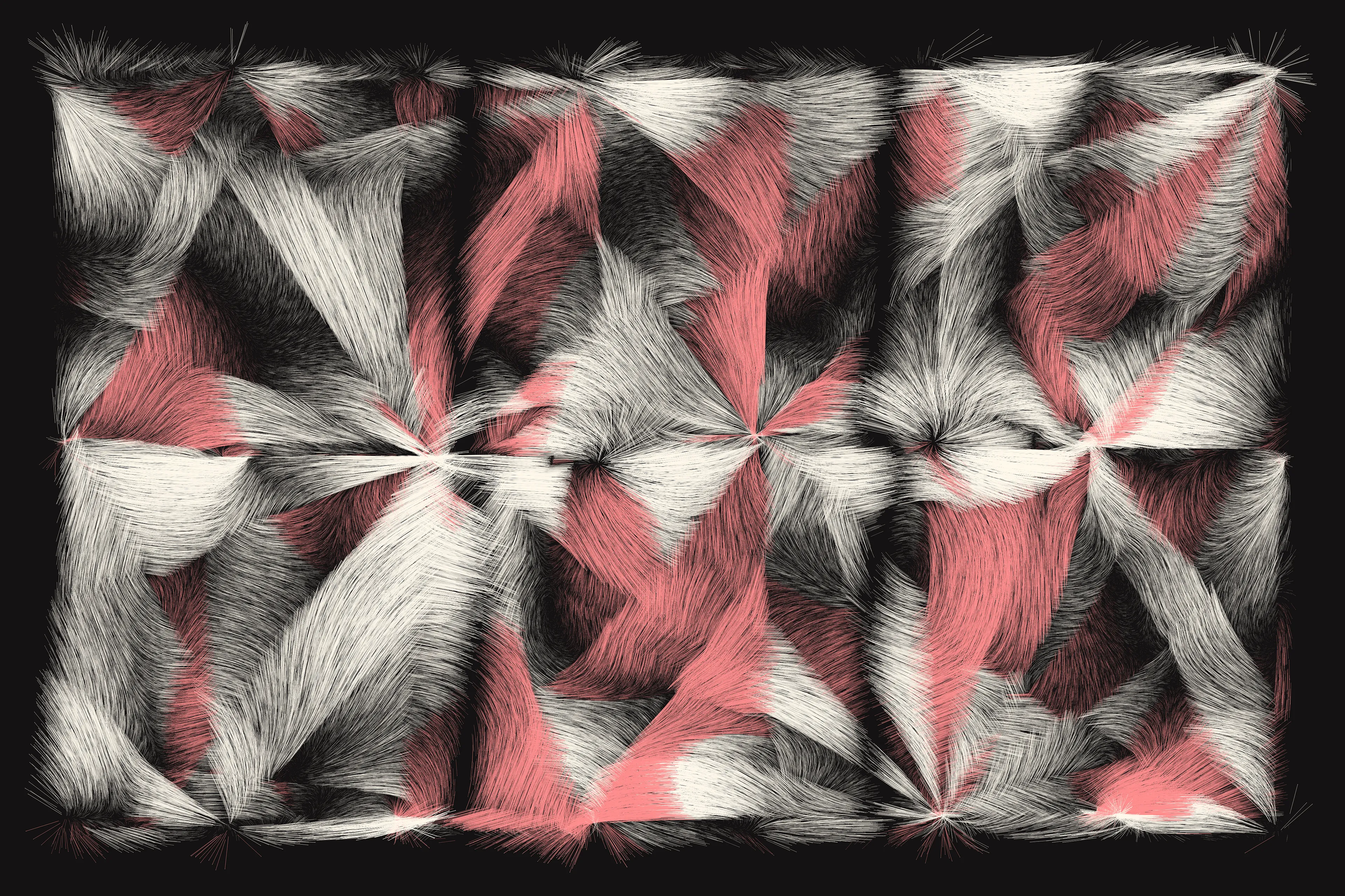 Folradura means fur in Old Occitan, a Romance language spoken in the south of France. This generative series explores producing organic patterns using a cocktail of maths, physics, noise, randomness... 

High res image: https://256art.s3.eu-central-1.amazonaws.com/mainnet/0x5bbc99490709e651cdedbe52697379f61ec9832e/max/16.png
Live view: https://256art.s3.eu-central-1.amazonaws.com/mainnet/0x5bbc99490709e651cdedbe52697379f61ec9832e/html_files/16.html