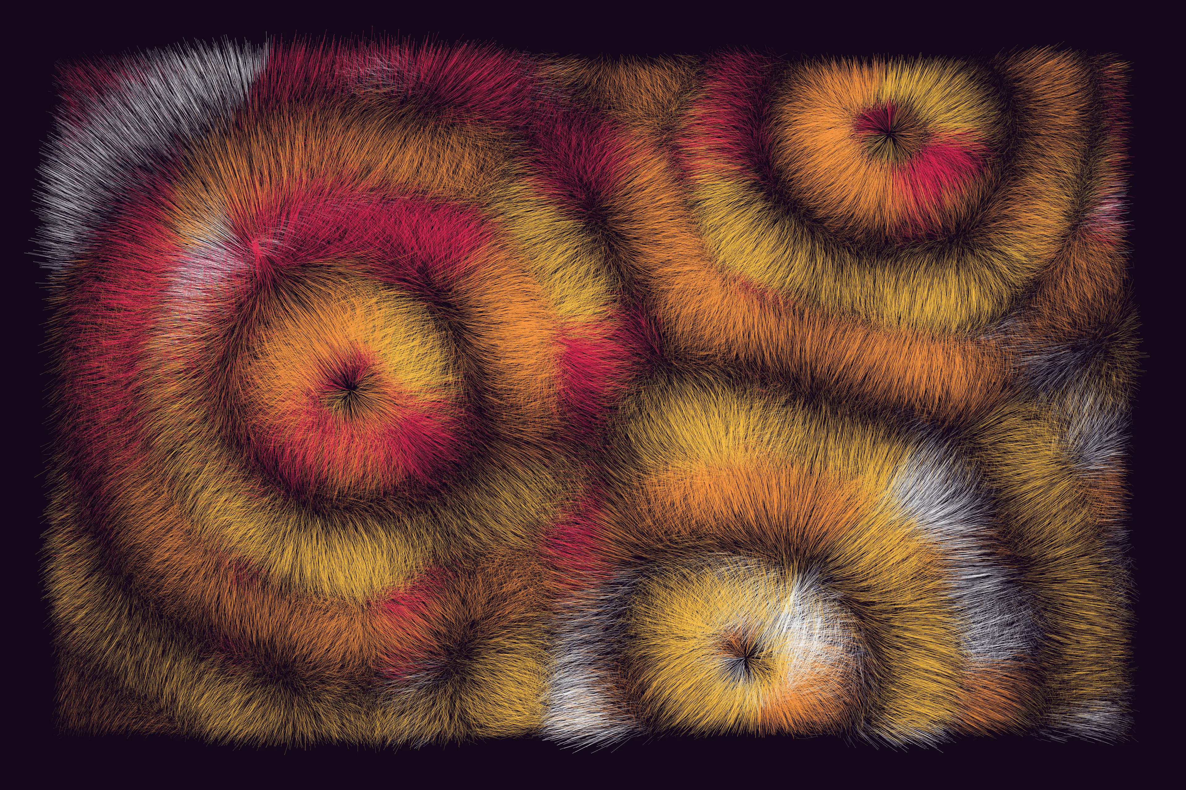 Folradura means fur in Old Occitan, a Romance language spoken in the south of France. This generative series explores producing organic patterns using a cocktail of maths, physics, noise, randomness... 

High res image: https://256art.s3.eu-central-1.amazonaws.com/mainnet/0x5bbc99490709e651cdedbe52697379f61ec9832e/max/49.png
Live view: https://256art.s3.eu-central-1.amazonaws.com/mainnet/0x5bbc99490709e651cdedbe52697379f61ec9832e/html_files/49.html