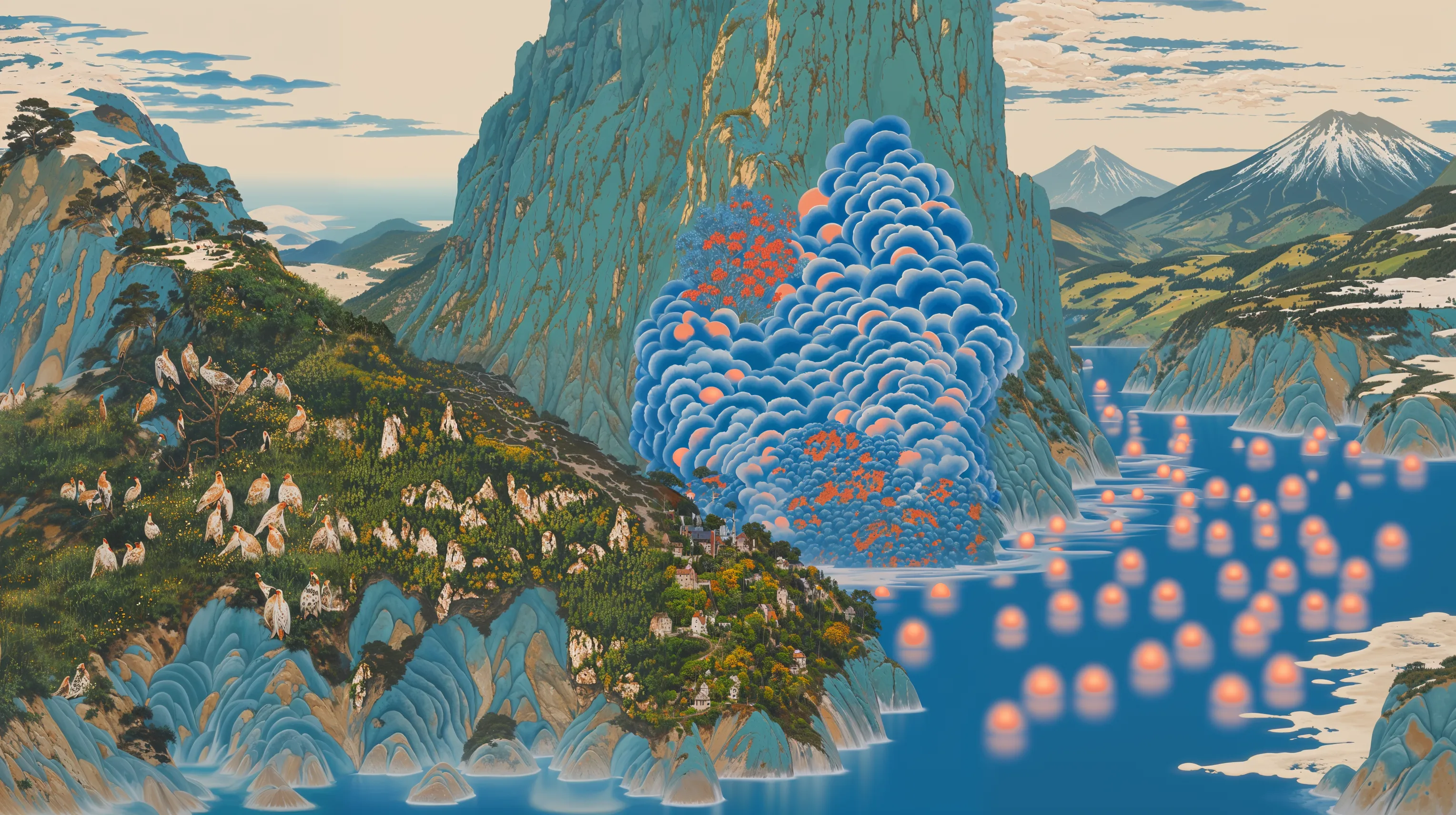 Data Pilgrims is a series of artworks by Emi Kusano that explores mythological pilgrimages through digital spaces, created in collaboration with AI.<br><br>Human societies have always bonded through shared stories and collective fictions. The imaginary frameworks of myths, religions, and social norms— have enabled us to cooperate on a massive scale. But today, the abundance of information threatens to overwhelm rather than unite us. In Data Pilgrims, Kusano visualizes this tension by drawing on motifs from Japanese mythology—including spirits (kami), yokai, drifting souls, and anonymous crowds—reimagined through a contemporary take on traditional ukiyo-e aesthetics.<br><br>The works are created through repeated cycles of AI image regeneration and recombination, which cause the images to "hallucinate"—distorting original meanings and generating entirely new visual realities. By revealing this iterative and transformative process, the series highlights both the creative potential and the existential risks of artificial intelligence. Information, depending on how it is used, can either illuminate or mislead, clarify or confuse.<br><br>Anonymous pilgrims traverse these virtual landscapes, stepping into the fragile yet sacred domain of the glitch—where prayers become data, souls are archived, and faith itself is rewritten by algorithms.