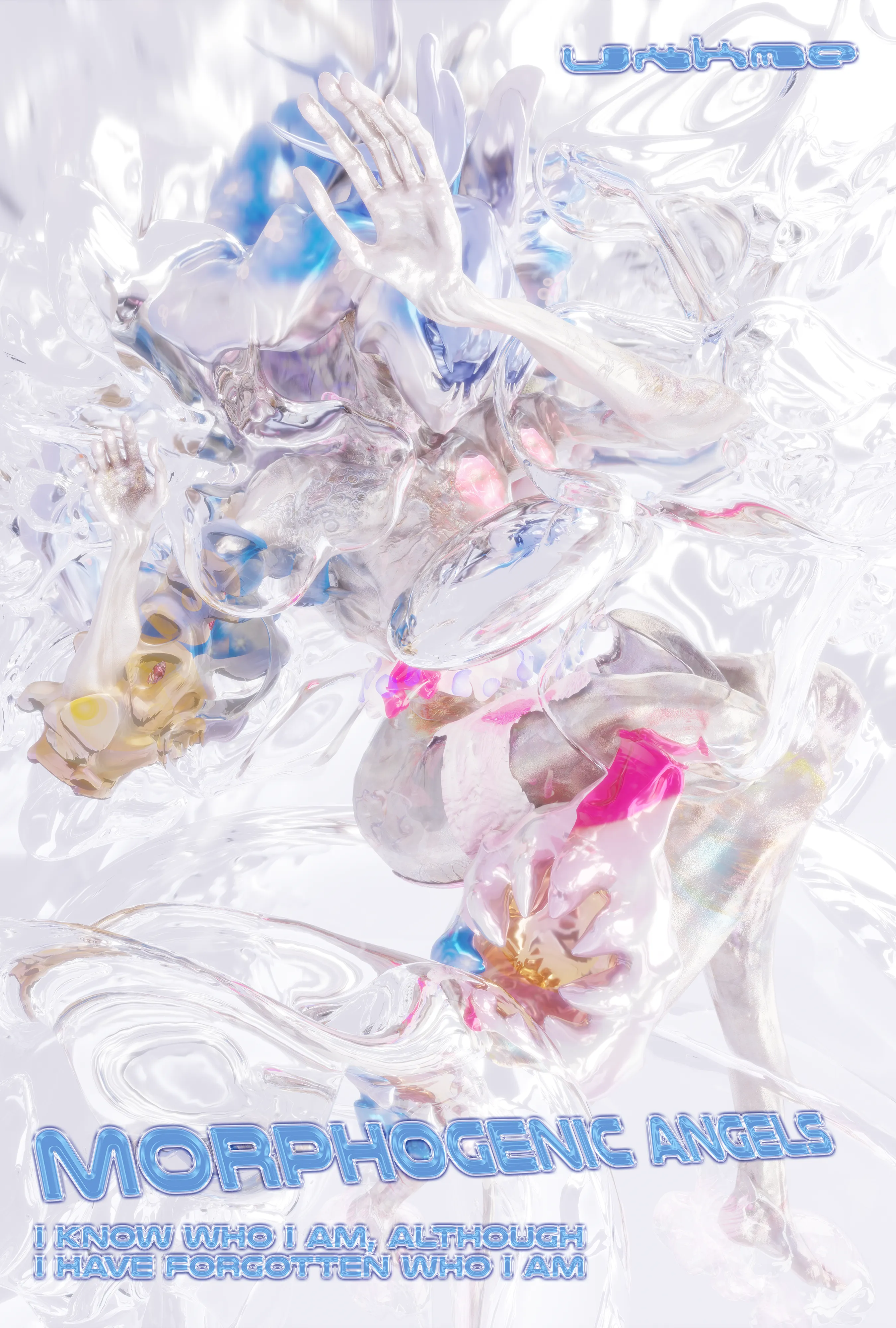 _Uxkme_ (which means “old woman” in Téenek) is part of _Omoiyari_, a collaborative artwork made by the artist collective Keiken and Gabriel Massan. First displayed around the busy streets of Soho in Central London at The Photographers Gallery (2022), the posters in this series encouraged passers-by to explore a speculative world by encountering some of its inhabitants.<br><br>_Omoiyari_ translates as compassion in Japanese. Each poster in the series features a slogan in the style of an advert. When positioned in busy, retail-driven areas, these expressions of love, tenderness, and infinite possibility inspire us to challenge and expand the pre-existing structures and limitations of our reality. They subvert the idea that adverts sell desires, and instead examine the depths and complexities of being a spirit within a body.<br><br>In this work, Uxkme—a fragile avatar trapped in the thick gel of time—struggles to remember themselves while maintaining the muscle memory of their spirit. To practice compassion, one must be a student of the invisible.