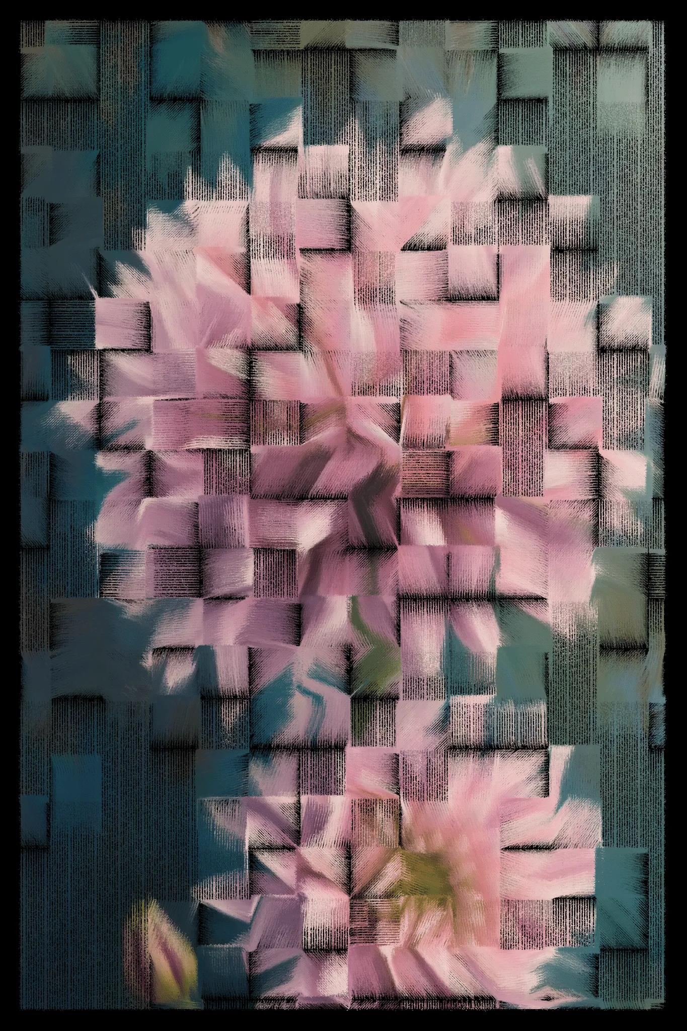 This series begins with AI-generated images of nature, flowers, textures, and familiar scenes, then breaks them down using computer vision to map how the image flows. I redraw each piece line by line, following directional vectors, and limit the palette to just a few tones. The result blends structured geometry with organic motion, revealing depth through contrast and line. It’s a way of reinterpreting the familiar—seeing not what something is, but how it moves, how it feels, and how perception itself can shift.