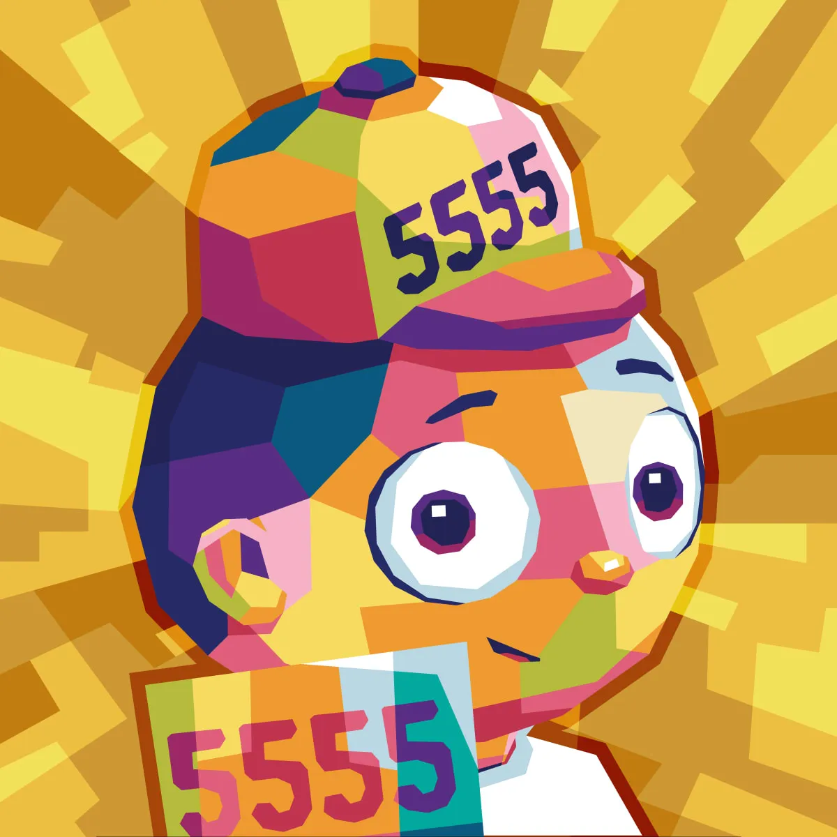 *VeeFriends Iconics* - Created By [VeeFriends](https://veefriends.com)  

*VeeFriends Iconics* is a collection of 1 of 1 NFTs featuring the VeeFriends Series 1 Spectacular characters. 

Holders of VeeFriends Series 1 Spectaculars (Bubble Gum, Diamond, Gold, Hologram, & Lava) received this commemorative token as part of the launch of VeeFriends Series 2 on April 15, 2022, a signature event in the evolution of VeeFriends Characters. Each Spectacular was reimagined in veteran NFT artist [Gilang Bogy's](https://gilangbogy.com) signature fractured WPAP style.

Additionally, each original owner of this NFT was eligible to claim one free 12"x12" [Metarelics](https://www.metarelics.co/) canvas print of their NFT. 

This token is a [VeeFriends Iconics](https://opensea.io/collection/veefriends-iconics) collectible that lives on the Ethereum blockchain.

[VeeFriends Iconics High Resolution Artwork File](https://media.veefriends.com/image/upload/v1661532558/veefriends/specials/spectacular-drop/high-res/5555-fan-gold.jpg)