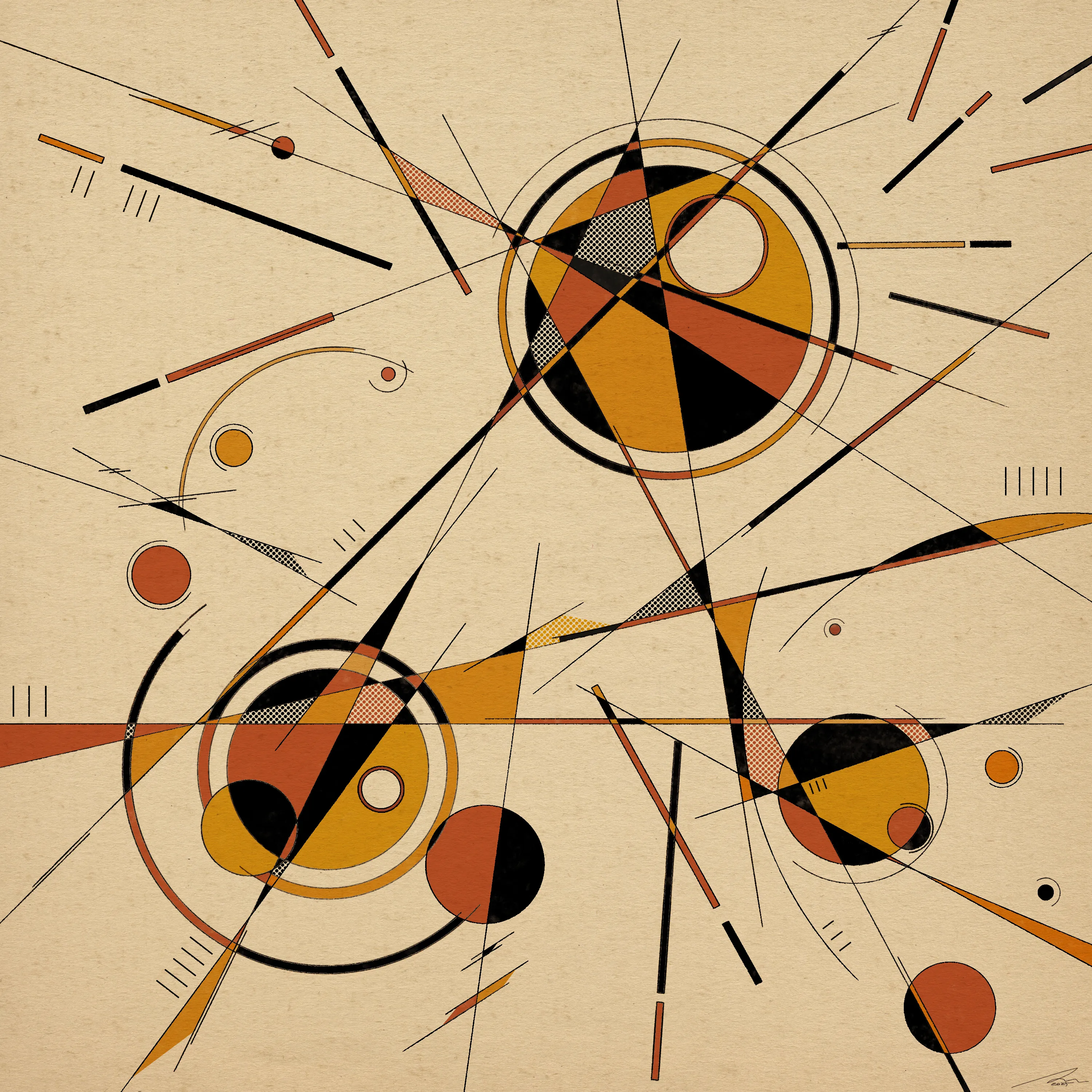 My digital journey, which began in the latter half of 2021, started with this style of work. Simple lines and a few colors. When I create a piece, I think about the center of gravity. When lines are in the right place and colors are in the right place, the work becomes a work of art. And that gives me a sense of calm.