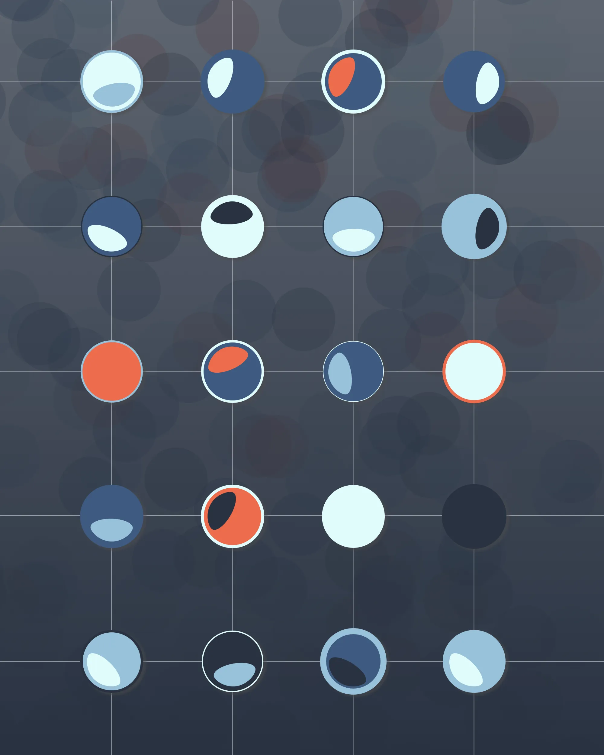 Especial Orbs is a limited generative art collection based off of an individual’s digital wallet address hash values. It takes the 20 values of your hash string and draws 20 circles (representative of those 20 values), places an element inside the circle and rotates that element by the value of your hash pair for that position (hash-pair-value * 1.411) to arrive at a value between 0-360 degrees. Each piece is a unique visual representation of your wallet hash values and the rotation of the inner element represents the 20 different values that are contained in your wallet’s hash string.