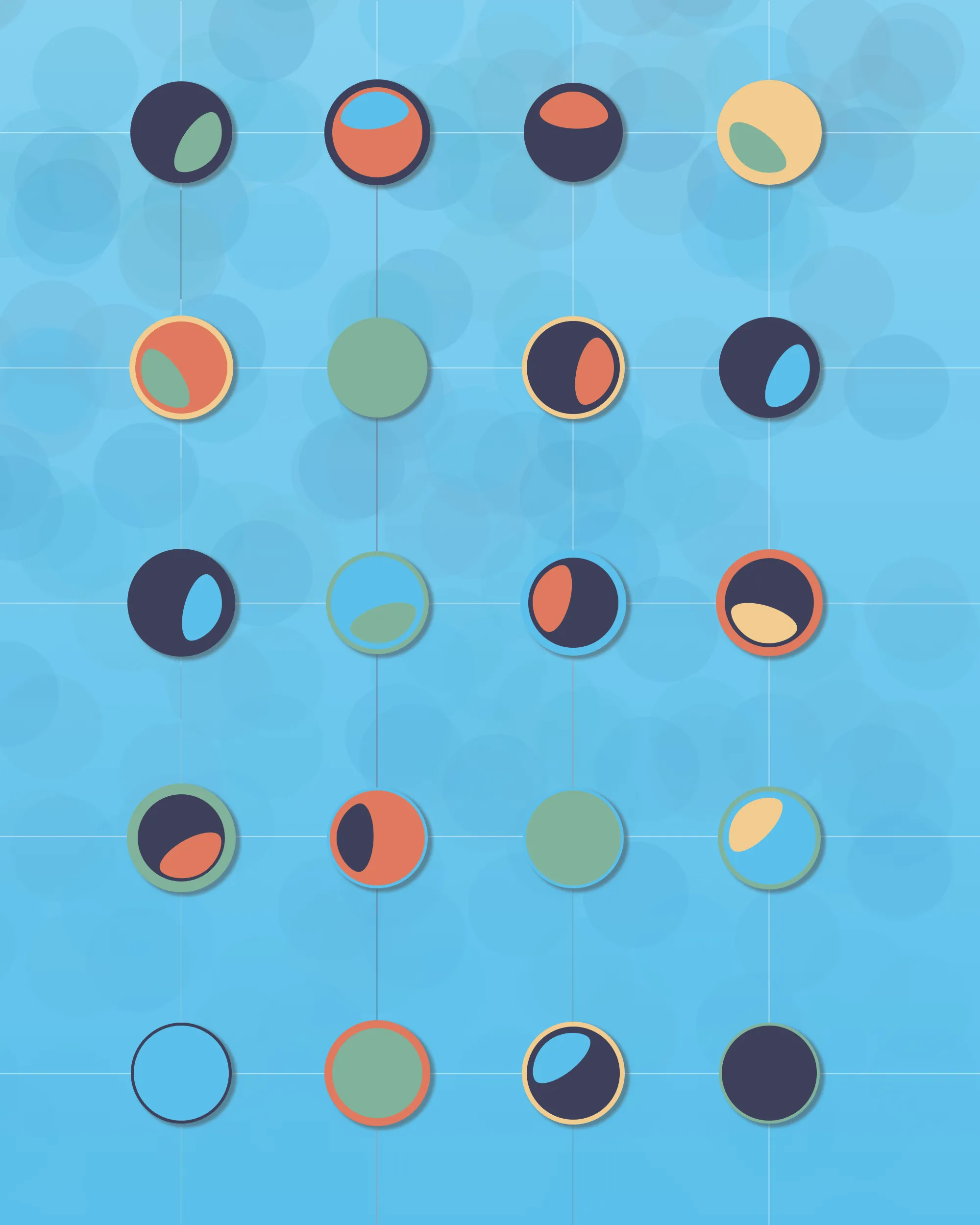 Especial Orbs is a limited generative art collection based off of an individual’s digital wallet address hash values. It takes the 20 values of your hash string and draws 20 circles (representative of those 20 values), places an element inside the circle and rotates that element by the value of your hash pair for that position (hash-pair-value * 1.411) to arrive at a value between 0-360 degrees. Each piece is a unique visual representation of your wallet hash values and the rotation of the inner element represents the 20 different values that are contained in your wallet’s hash string.