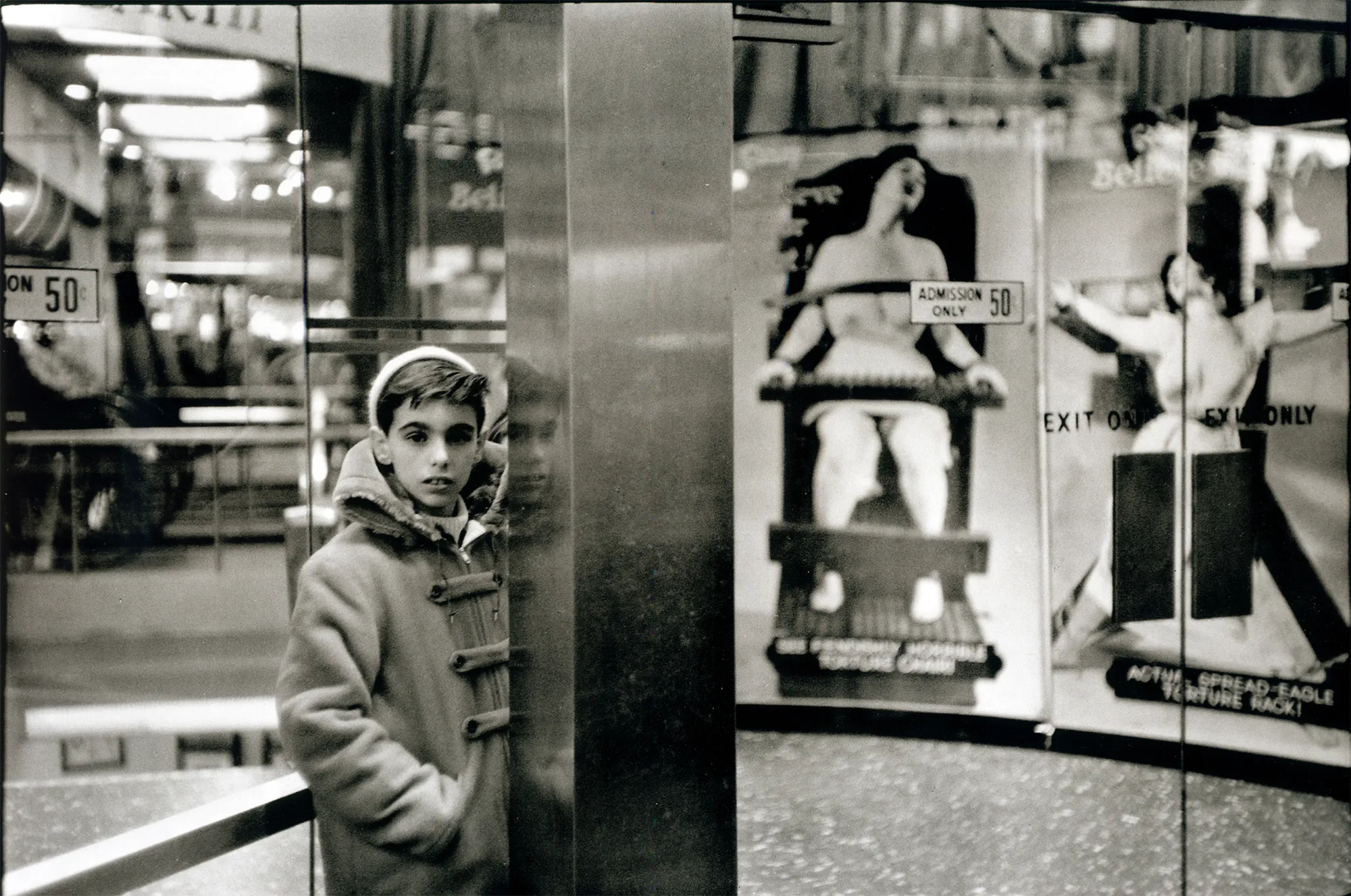 Assembly Curated and Bruce Silverstein Gallery present Frank Paulin’s “Masterworks,” a collection of some of the most iconic early work from the artist’s archive. “Masterworks” features photographs predominantly captured in the 1950s on the streets of New York City. Many of these early images by Paulin were featured in a 1957 solo exhibition at Helen Gee’s pioneering gallery and café, Limelight. Paulin’s work earned him great praise despite photography’s then uninitiated position in the fine art world. Prominent publications including The New York Times and The Village Voice praised Paulin’s ‘humor and compassion’ as well as his uncanny ability to perceive irony and record what they referred to as ‘poetic accidents.’ Paulin was a freelance fashion illustrator by day, but took to the streets in his free time to document subjects from all walks of life set against the stunning visual framework of advertisements, neon signs, and reflective store windows. This collection of well-known work recalls a distinct moment in American history, a moment captured with a passionate vision that keeps us looking.

Rediscovered in his eighth decade, Frank Paulin (b. 1926) is renowned for uniquely documenting fleeting human moments of humor and poetry, often against the backdrop of gritty urban scenes. His iconic work is in numerous collections including the MoMA, the Whitney Museum of American Art, and Yale University Art Gallery.