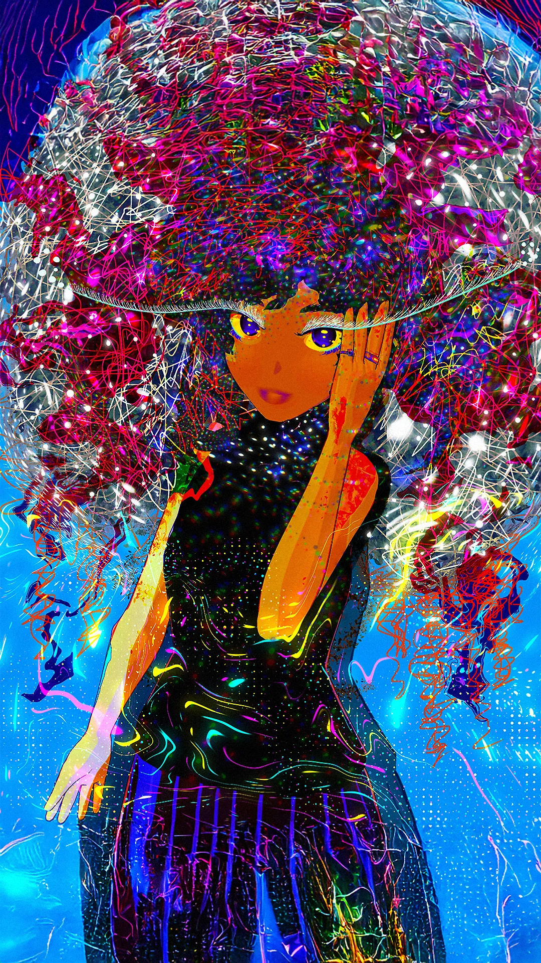 Drawing inspiration from the immortal jellyfish Turritopsis dohrnii and its extraordinary ability to reverse its biological clock, this piece explores the divine nature of cyclical transformation and eternal renewal. Building upon themes first introduced in "Dusk Till Dawn," this work continues the artist's investigation into characters who are attached at the threshold between mortal and eternal states, while connecting to the profound ancestral memories carried across ocean currents.