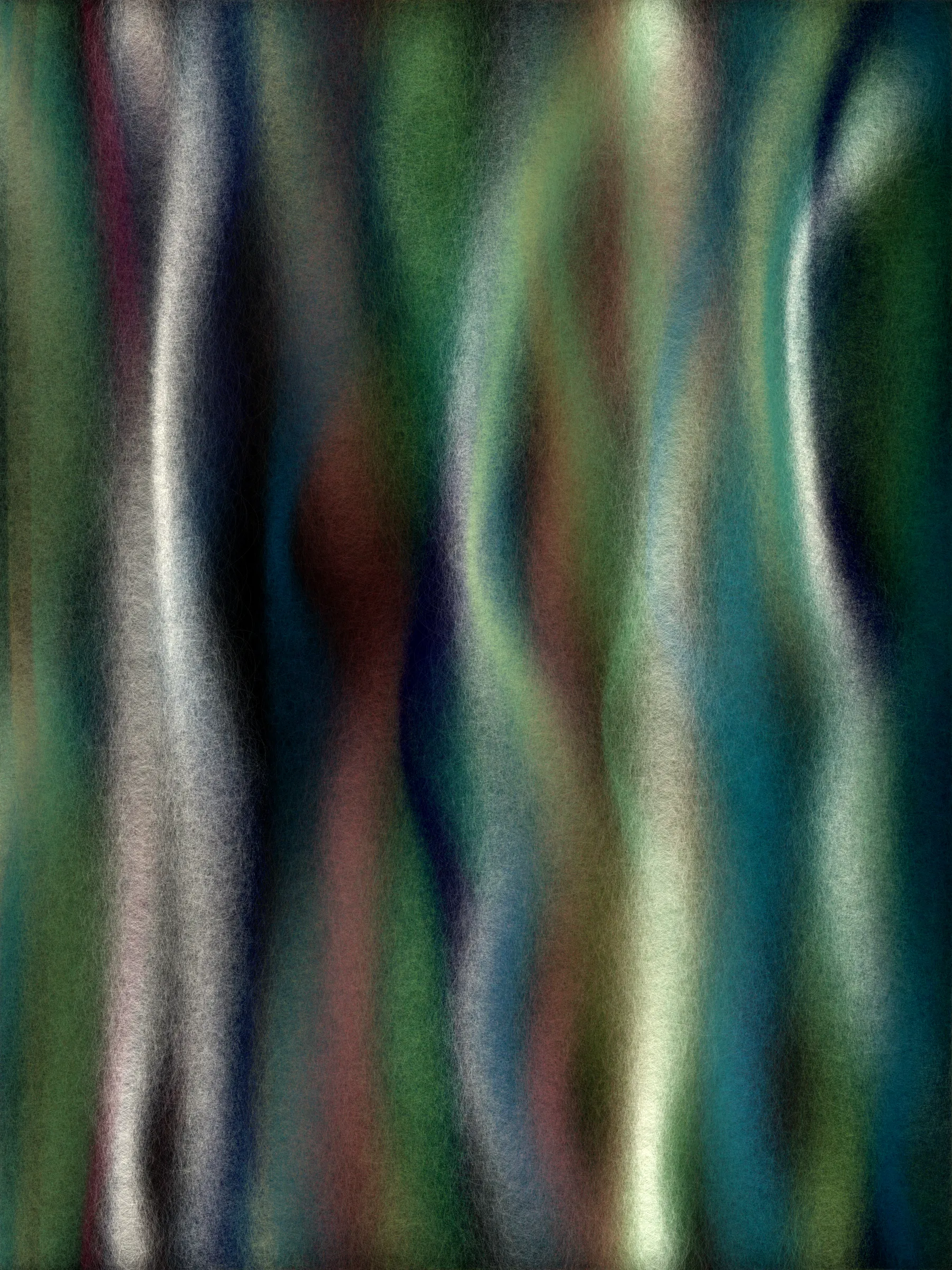 If winds were fibers, what would they weave?

I live on a hillside near the coast. Seasonal winds sculpt the trees into tortured but elegant shapes. Some are stripped bare but still reach for the sky. Others bend their trunks to protect their foliage like a shield.

This project began with an idea to simulate smoke and the winding paths it follows. The smoke coalesced into strands of fiber and colorful yarn. Then it swirled into strange and organic forms.

Some look like those wind-sculpted trees. Others are blankets unraveling, or storybook creatures felted from wool.

If you look close, they are all fuzzy and soft and begging to be touched.

As this project developed I researched fiber arts, an artistic tradition with a rich history. I spoke with artists and friends who knit, weave, felt wool, and raise Alpacas and sheep. Windwoven pieces don't try to simulate actual weaving, but the project is grounded in the fiber arts world. Many palettes are drawn from yarn and wool roving colors and from shades of Alpaca fur. The color blending mimics the dynamic colors that can be achieved when carding dyed wool.

Of course, most of the outputs could only be made with code, pushing fiber-like artwork into new realms.