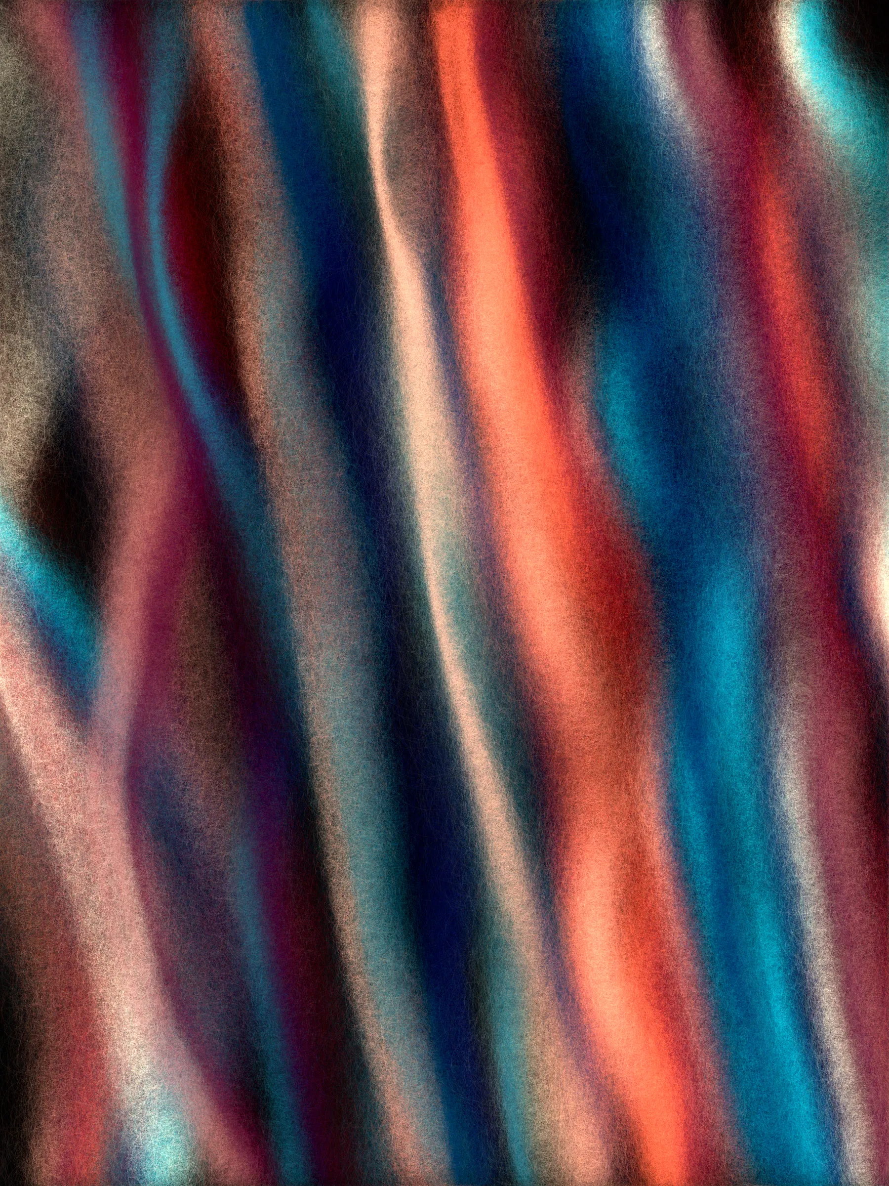 If winds were fibers, what would they weave?

I live on a hillside near the coast. Seasonal winds sculpt the trees into tortured but elegant shapes. Some are stripped bare but still reach for the sky. Others bend their trunks to protect their foliage like a shield.

This project began with an idea to simulate smoke and the winding paths it follows. The smoke coalesced into strands of fiber and colorful yarn. Then it swirled into strange and organic forms.

Some look like those wind-sculpted trees. Others are blankets unraveling, or storybook creatures felted from wool.

If you look close, they are all fuzzy and soft and begging to be touched.

As this project developed I researched fiber arts, an artistic tradition with a rich history. I spoke with artists and friends who knit, weave, felt wool, and raise Alpacas and sheep. Windwoven pieces don't try to simulate actual weaving, but the project is grounded in the fiber arts world. Many palettes are drawn from yarn and wool roving colors and from shades of Alpaca fur. The color blending mimics the dynamic colors that can be achieved when carding dyed wool.

Of course, most of the outputs could only be made with code, pushing fiber-like artwork into new realms.