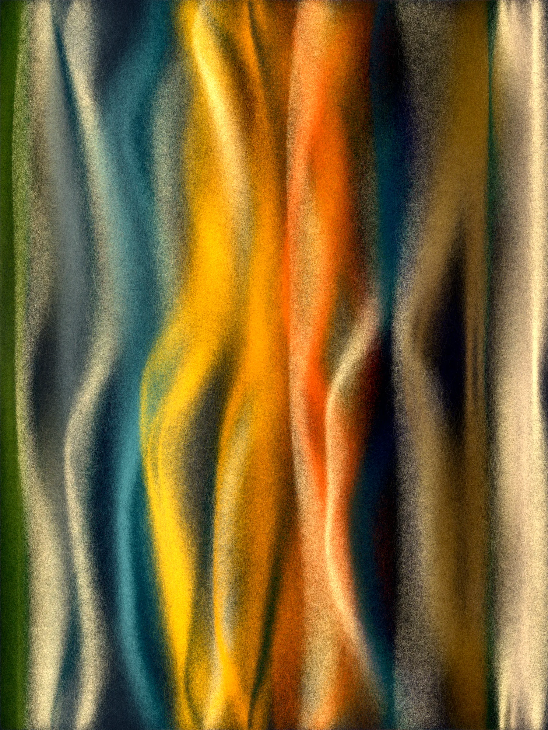 If winds were fibers, what would they weave?

I live on a hillside near the coast. Seasonal winds sculpt the trees into tortured but elegant shapes. Some are stripped bare but still reach for the sky. Others bend their trunks to protect their foliage like a shield.

This project began with an idea to simulate smoke and the winding paths it follows. The smoke coalesced into strands of fiber and colorful yarn. Then it swirled into strange and organic forms.

Some look like those wind-sculpted trees. Others are blankets unraveling, or storybook creatures felted from wool.

If you look close, they are all fuzzy and soft and begging to be touched.

As this project developed I researched fiber arts, an artistic tradition with a rich history. I spoke with artists and friends who knit, weave, felt wool, and raise Alpacas and sheep. Windwoven pieces don't try to simulate actual weaving, but the project is grounded in the fiber arts world. Many palettes are drawn from yarn and wool roving colors and from shades of Alpaca fur. The color blending mimics the dynamic colors that can be achieved when carding dyed wool.

Of course, most of the outputs could only be made with code, pushing fiber-like artwork into new realms.