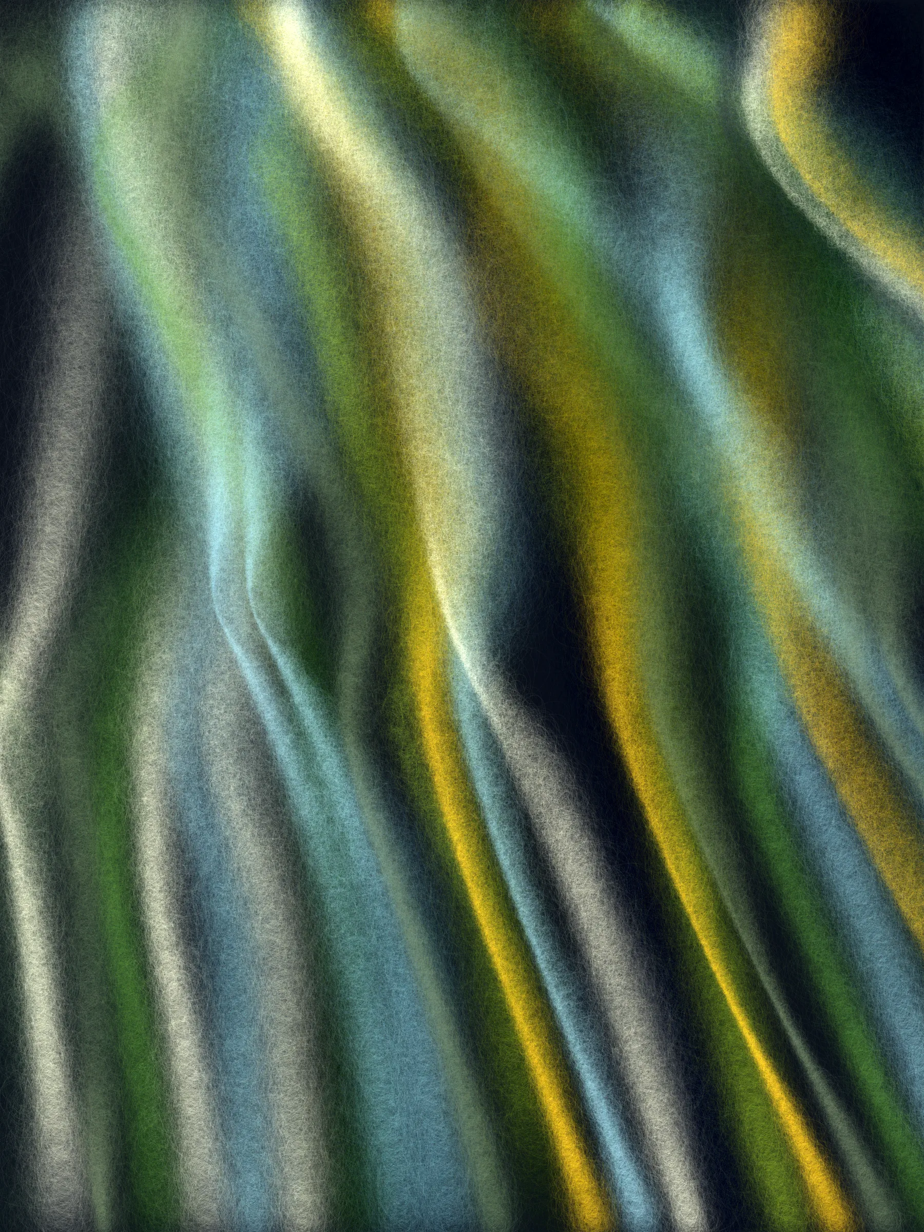 If winds were fibers, what would they weave?

I live on a hillside near the coast. Seasonal winds sculpt the trees into tortured but elegant shapes. Some are stripped bare but still reach for the sky. Others bend their trunks to protect their foliage like a shield.

This project began with an idea to simulate smoke and the winding paths it follows. The smoke coalesced into strands of fiber and colorful yarn. Then it swirled into strange and organic forms.

Some look like those wind-sculpted trees. Others are blankets unraveling, or storybook creatures felted from wool.

If you look close, they are all fuzzy and soft and begging to be touched.

As this project developed I researched fiber arts, an artistic tradition with a rich history. I spoke with artists and friends who knit, weave, felt wool, and raise Alpacas and sheep. Windwoven pieces don't try to simulate actual weaving, but the project is grounded in the fiber arts world. Many palettes are drawn from yarn and wool roving colors and from shades of Alpaca fur. The color blending mimics the dynamic colors that can be achieved when carding dyed wool.

Of course, most of the outputs could only be made with code, pushing fiber-like artwork into new realms.