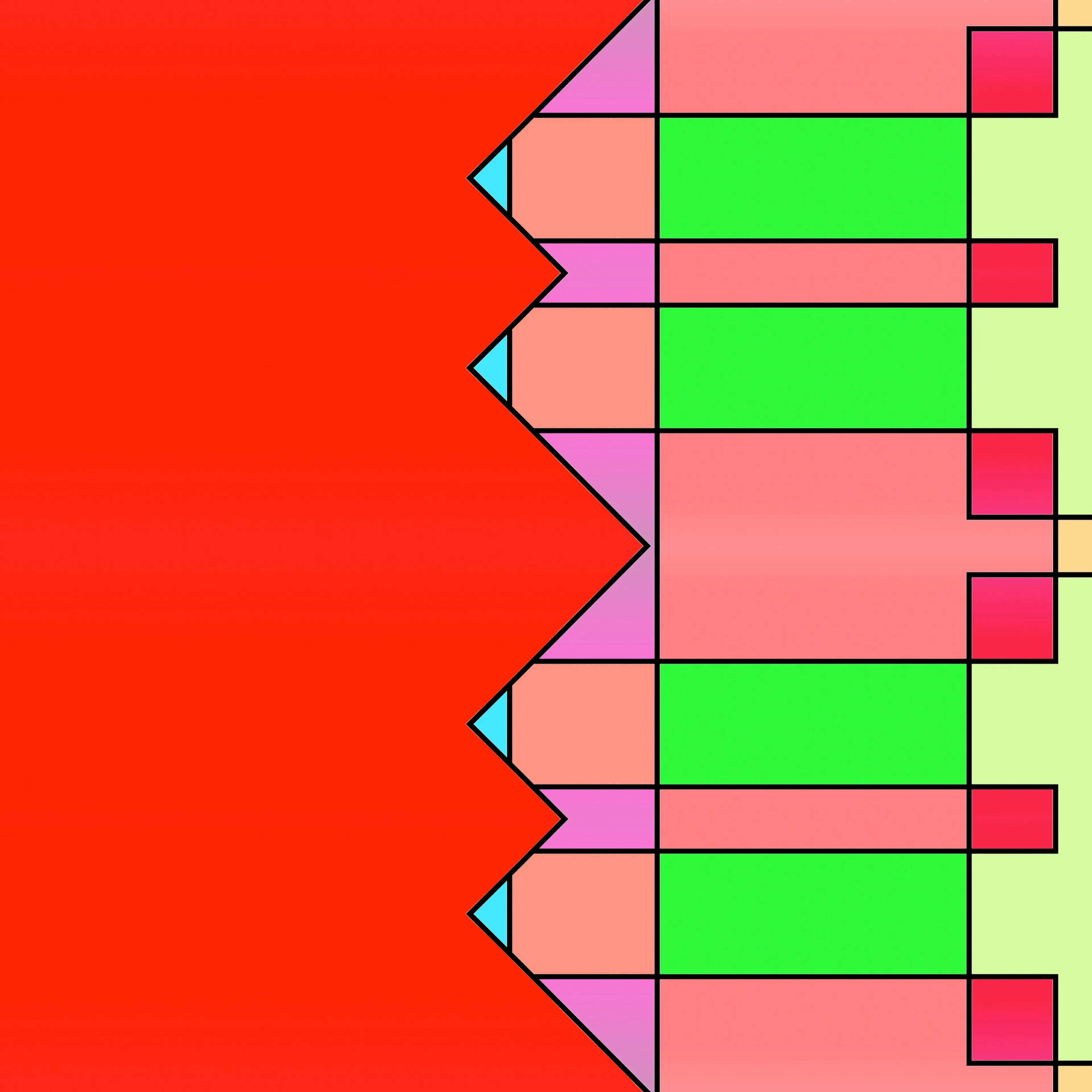 “Punk Gradient” started with still images which are specifically generated from gradient colors. This series includes visual narratives from different periods of punk culture and alternative production of vision. When the forms are integrated with design, “Punk Gradient” has its language of color. As a reminder of the proponents of De Stijl in a new age version, it advocates pure abstraction and completeness by a reduction of the essentials of form and color. Visual compositions of new “Punk Gradient” are simplified with visual compositions which is the vertical, horizontal, and destructive side of using specific aesthetic colors of Punk's primary colors.

V1 on screensaver.world  
V2 on opensea