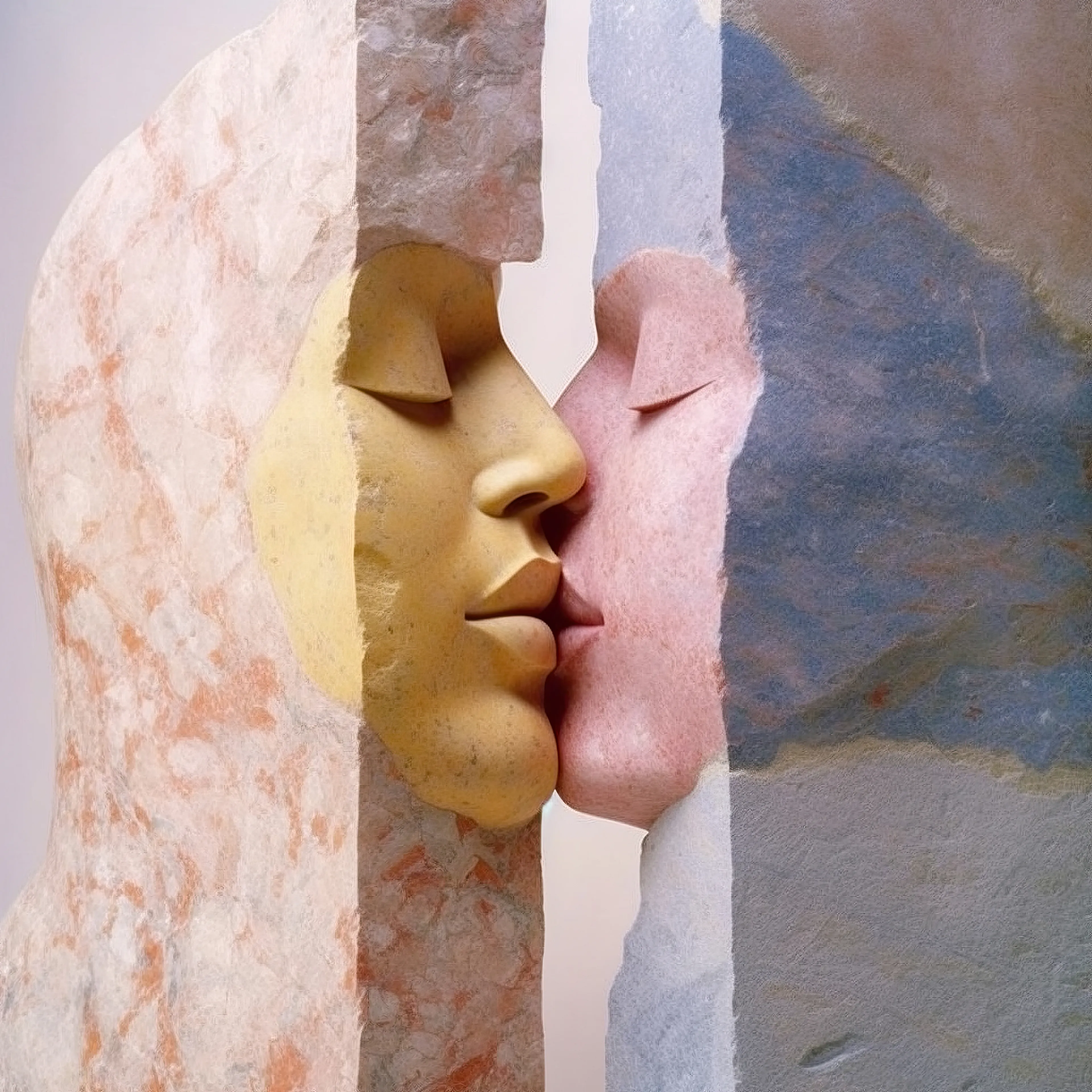 Inspired by Brancusi's work "The Kiss". Paying homage to the original Limestone sculpture, abstract shapes & warm colours

Created for "HOMAGE" to Brancusi exhibition submission