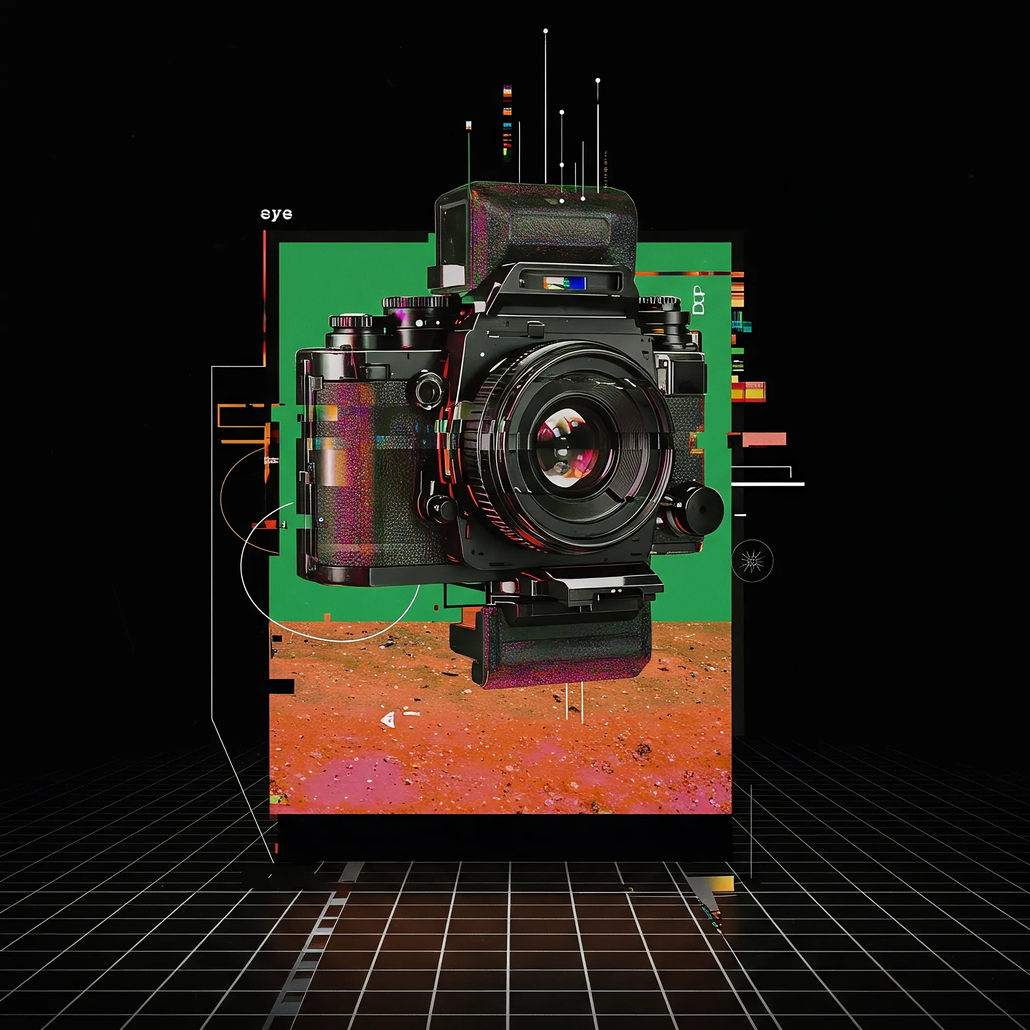 I dreamt I was a machine, my memory a corrupted file. I tried to focus my lens on something real, something tangible, but the world fractured into a cascade of static and disembodied color. A green frame appeared, a desperate attempt to impose order, but the image within continued to dissolve. What remained was a collage of what was and what could have been, a speckled field of pink and orange where a solid foundation once stood. All of this was laid over the silent, white grid of my own consciousness, a perfect structure holding an imperfect, beautiful ruin.