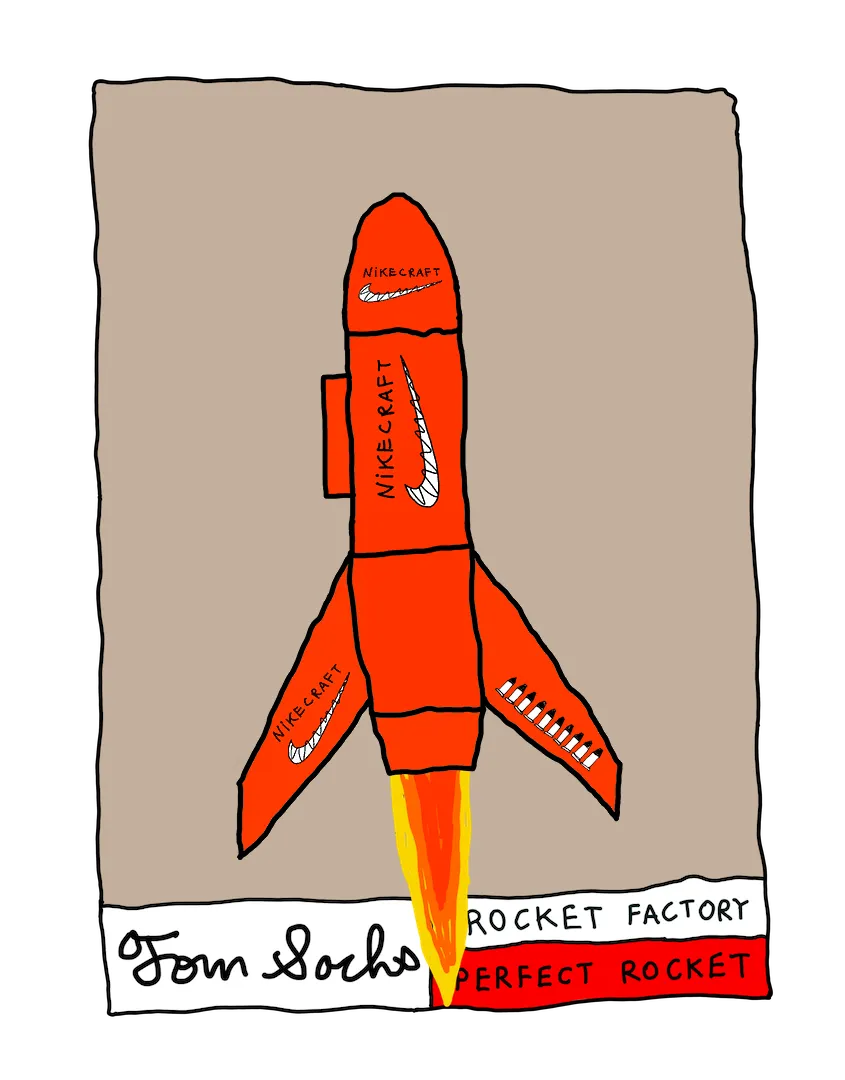 Tom Sachs Rocket Factory is a trans-dimensional manufacturing plant. Our Rocket Factory uses NFTs to build new NFTs. The Genesis NFT Collection from Tom Sachs