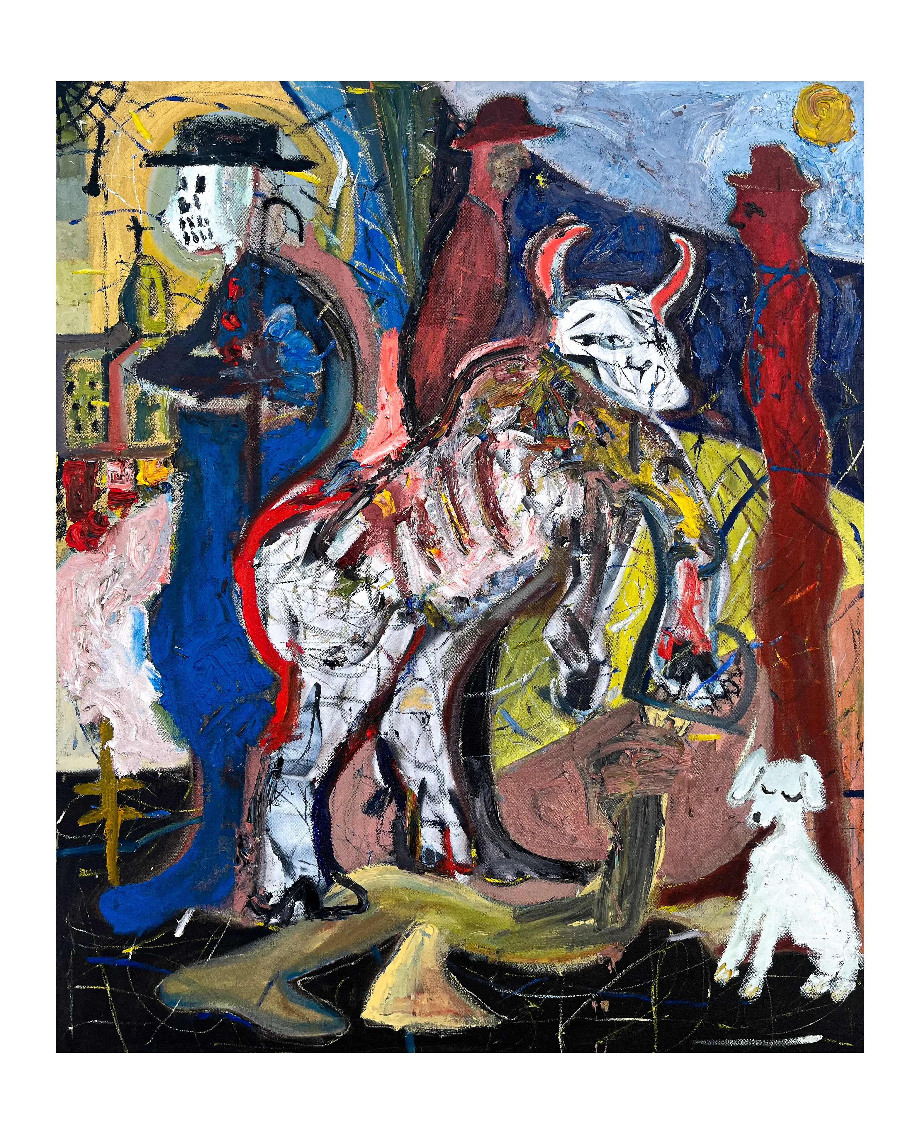 One of the most powerful forms of love for me, is forgiveness in the face of brutality.  Here the bull extends the grace of love to the matador, despite the horrors inflicted to the animal.
_______________
LOVEBEING | GIANNI ARONE
2022
Oil on Canvas
Belgian Linen
Aircraft Aluminum Stretcher bars 
Thin Stainless Steel border frame around painting.
Canvas fabricated by Lucius Hudson
40x48
____________
PHYSICAL WORK SHIPPED TO AUCTION OWNER VIA LOVEBEINGGLOBAL
PHYSICAL WORK TO STAY WITH CURRENT OWNER OF CRYPT0 WORK
THANK YOU
________________  