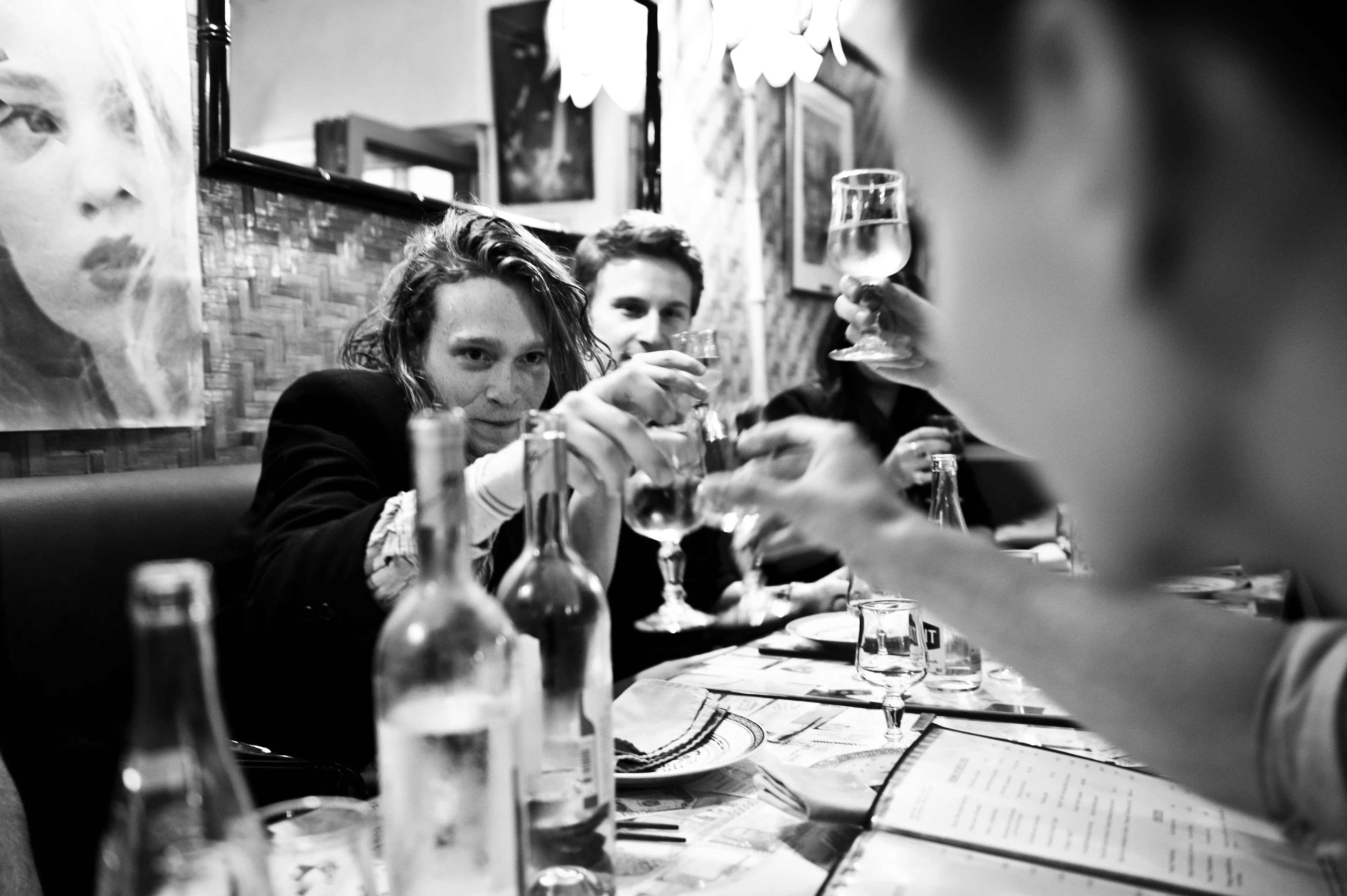 I travelled to Cannes with my brother and the cast and crew of his film. It was an exhausting trip from Toronto to Paris to Nice and then a drive to Cannes that I think I slept through. When we arrived, we checked into a disastrous hotel room that we would all share that night, then went for dinner at a local pub. This captures how delirious I was while also feeling very happy to be there. 