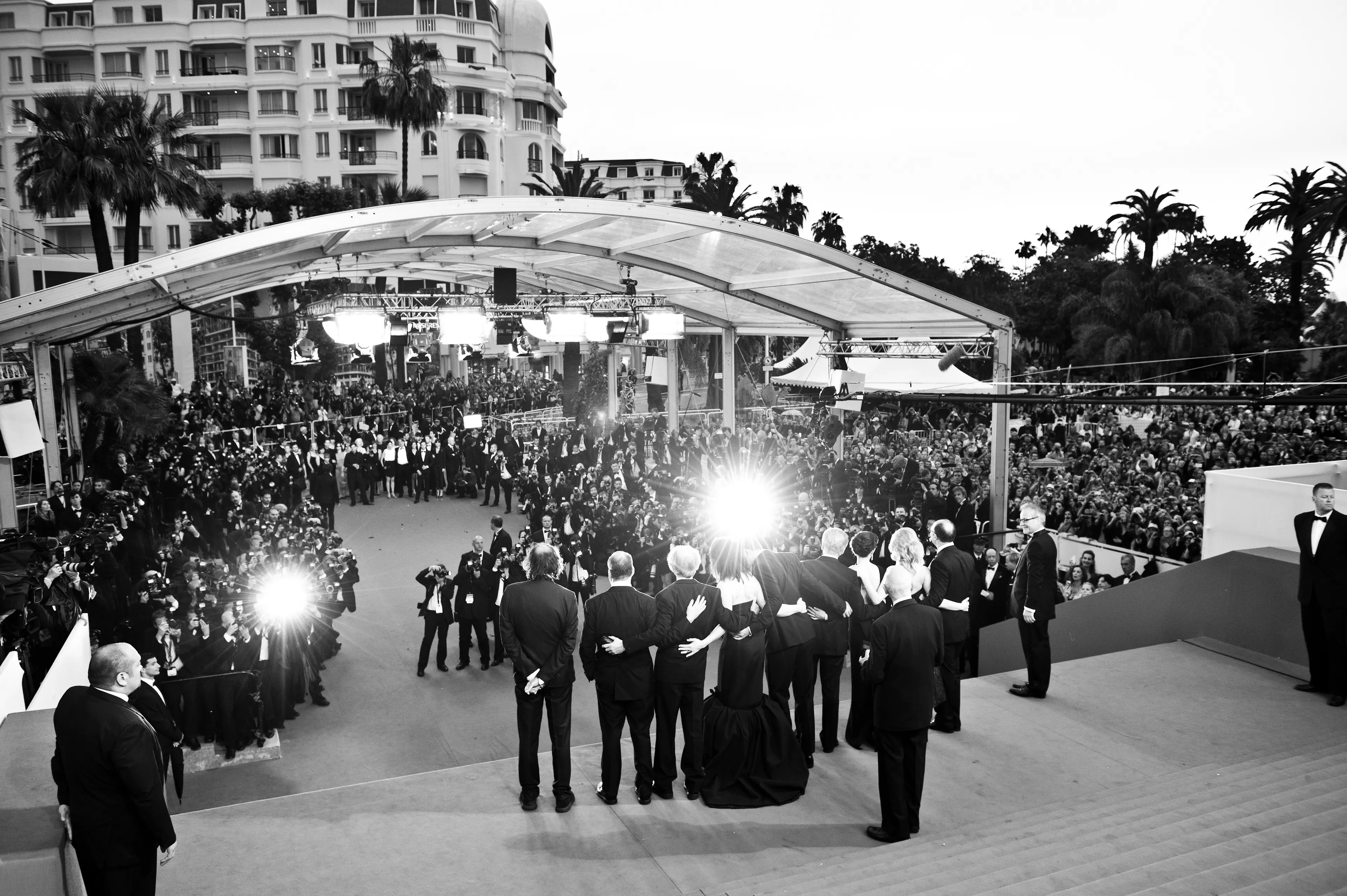 After the main red carpet photos were taken of the cast and crew of Cosmopolis, the team posed on the steps of the Palais des Festivals for one final group shot. I was lucky enough to shoot this from the top of the Palais steps, where cameras are not usually allowed. I was yelled at by French police when I walked onto the carpet holding my camera, but they eventually let me keep working. This perspective was dizzying in the best way.