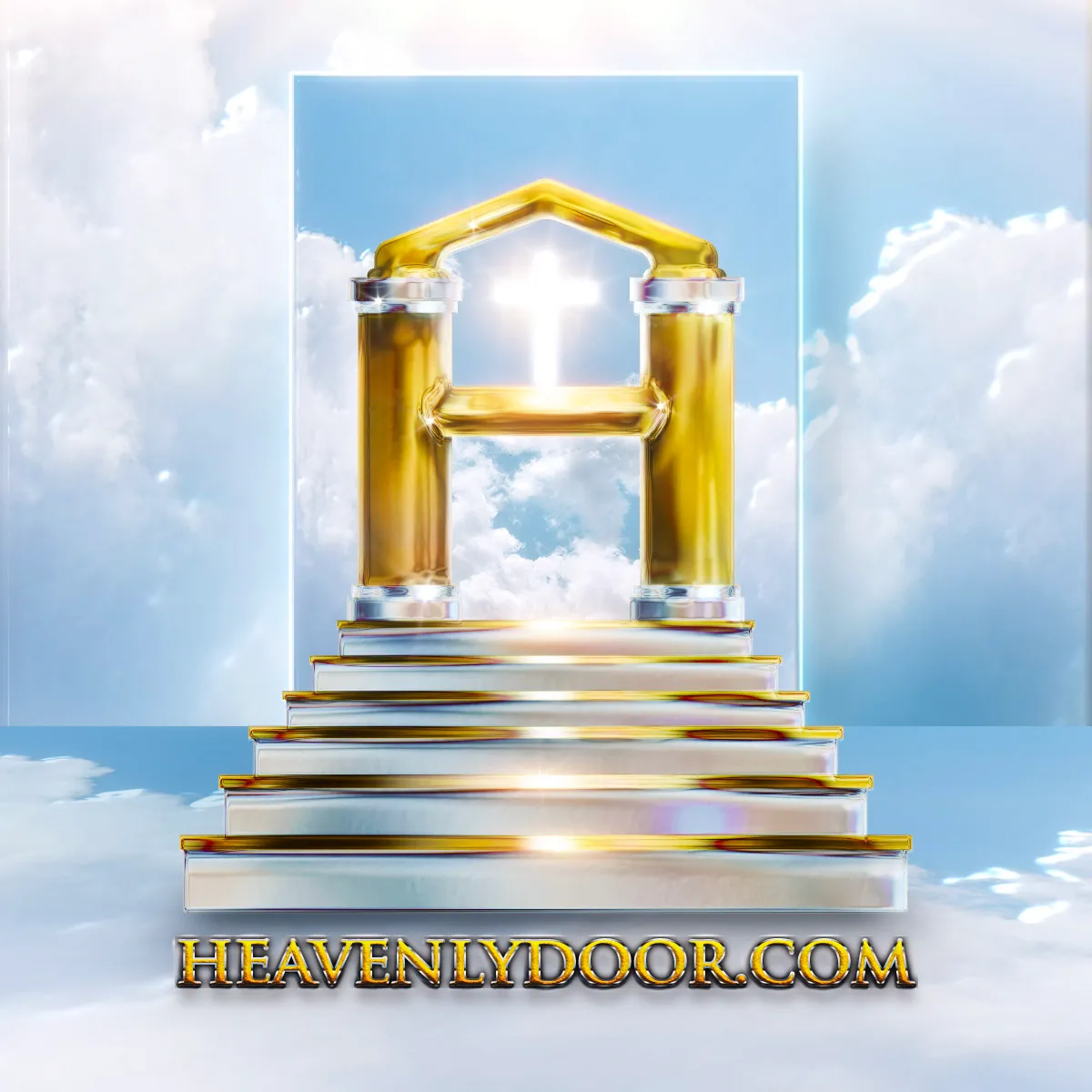 Guile Twardowski reimagined logo for **heavenlydoor.com** (2000-2001) a directory website for burial-related businesses. Inspired from [a logo](https://folia.mypinata.cloud/ipfs/QmPKNVntZAwX1QUED7ArTvKDeRrJgREaj82GSAuhshG8LB/heavenlydoor.com/inspo.png) generated by Cosmographia's text-to-image AI. 

[**Dotcom Seance**](https://dotcomseance.com) is a collection by Simon Denny, Guile Twardowski, and Cosmographia. 

Presented by [Folia](https://folia.app).