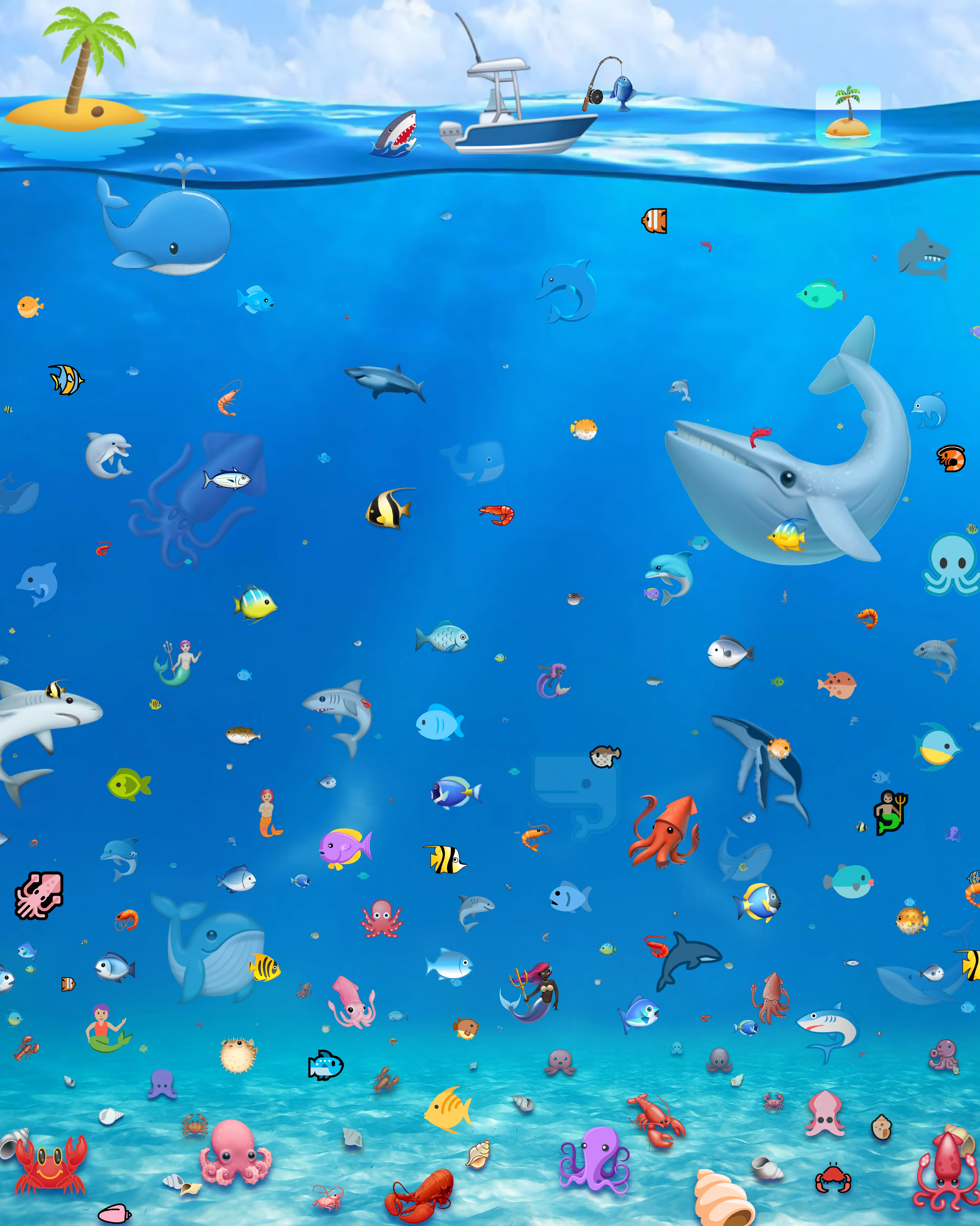 “Marine Emojidiversity” is a digital collage made from different sets of emojis, displayed on a background made out of stock images. It includes 14 collections of different providers, such as Google, Whatsapp, Twitter, Mozilla, LG, Microsoft, HTC, Samsung, Facebook, Apple, etc. Since the Unicode standard is only an abstract specification, which is then realized by typography and OS designers through their original work, there are various open-source and protected implementations of this specification. Emojis are images that can be used like words—indeed, they are words, characters built from an alphabet. Stock images are plain visualizations of the tags used to retrieve them. Everything is conventional in this picture, except the final picture.