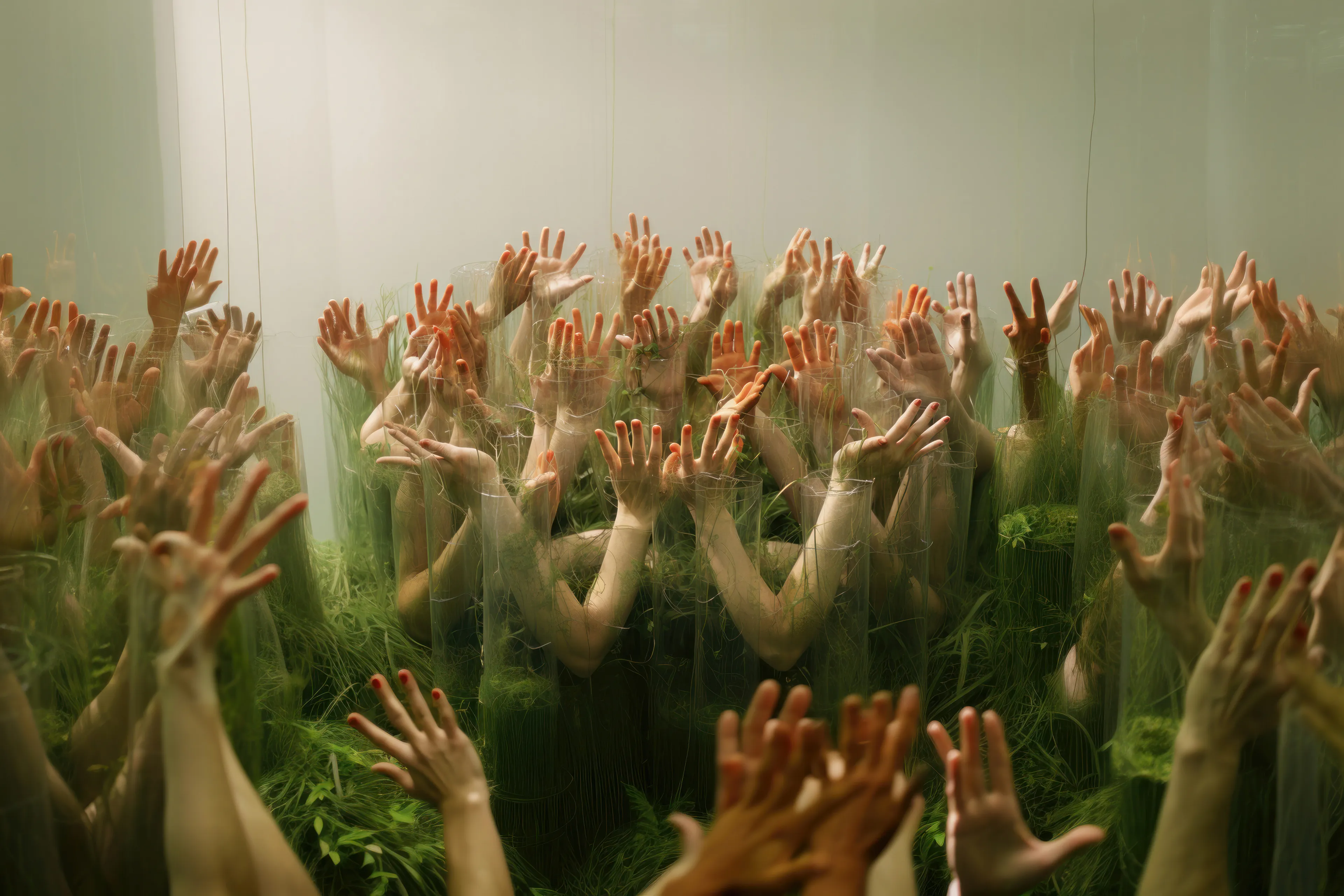 "Touching Grass": Arms and hands appear to grow from amongst the grass - 'A Show of Hands' - taking the concept of 'Touch Grass' to the next level. The artwork serves as a poignant reminder to reconnect with the tangible, urging us to step away from screens and immerse ourselves in the beauty of nature. The hands, emblems of human touch, bridge the gap between the virtual and the real, offering a sensory escape from the confines of our digital lives.



Bio: Kezia (BFA), aka KEZIAI, is an experimental artist bringing 25 years of experience as a film director and photographer to the evolving world of AI. Surreal and metaphorical her work bends reality, and transcends the limitations of chronic illness. 
https://keziai.keziabarnett.tv
