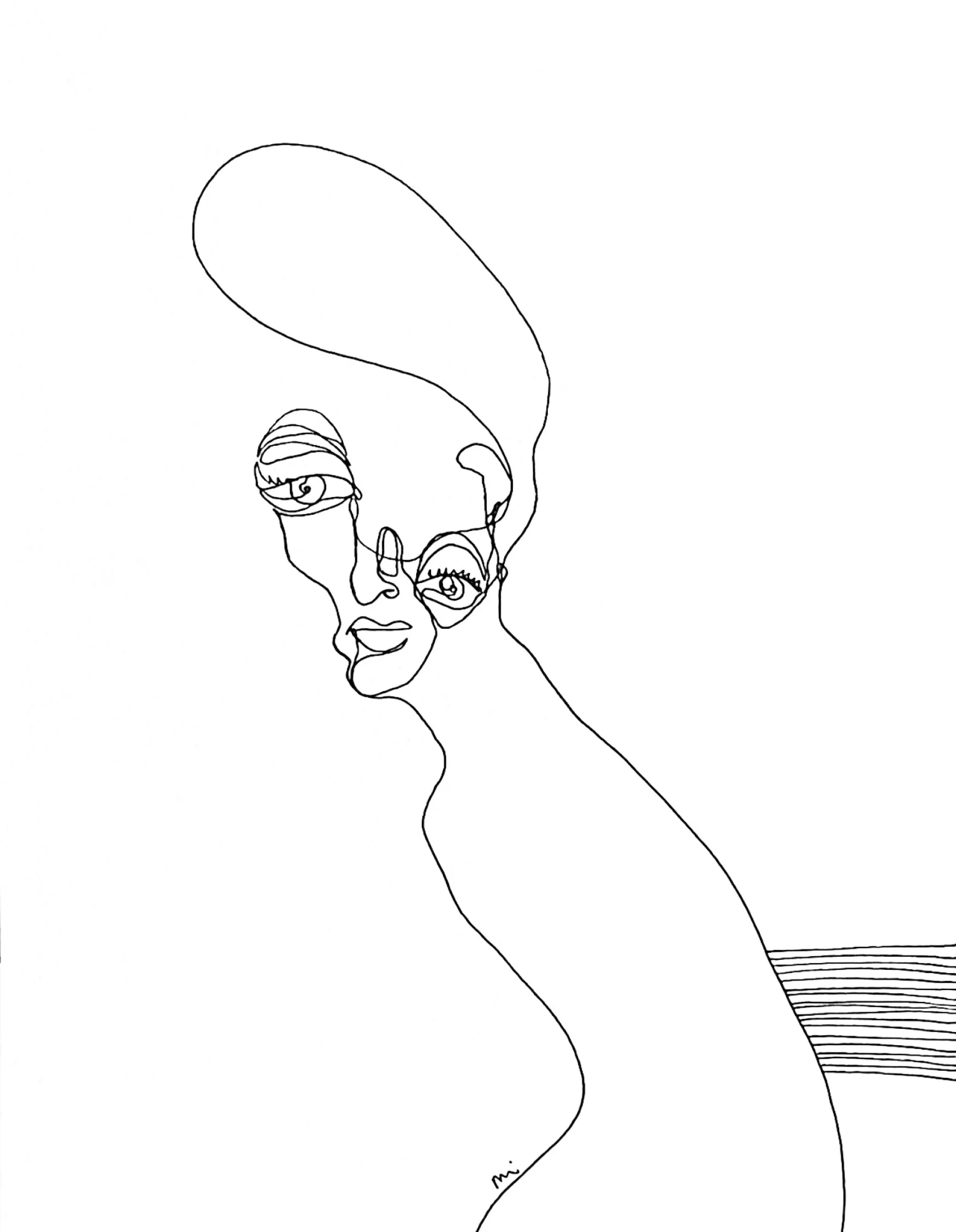 Hand Drawn One-line Drawing on Paper  
Physical size: 
9x12 inch - 22,9 x 30,5 cm