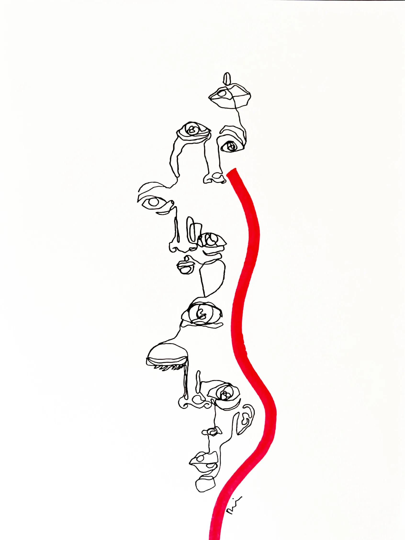 Hand Drawn One-line Drawing on Paper  
Physical size: 
9x12 inch - 22,9 x 30,5 cm